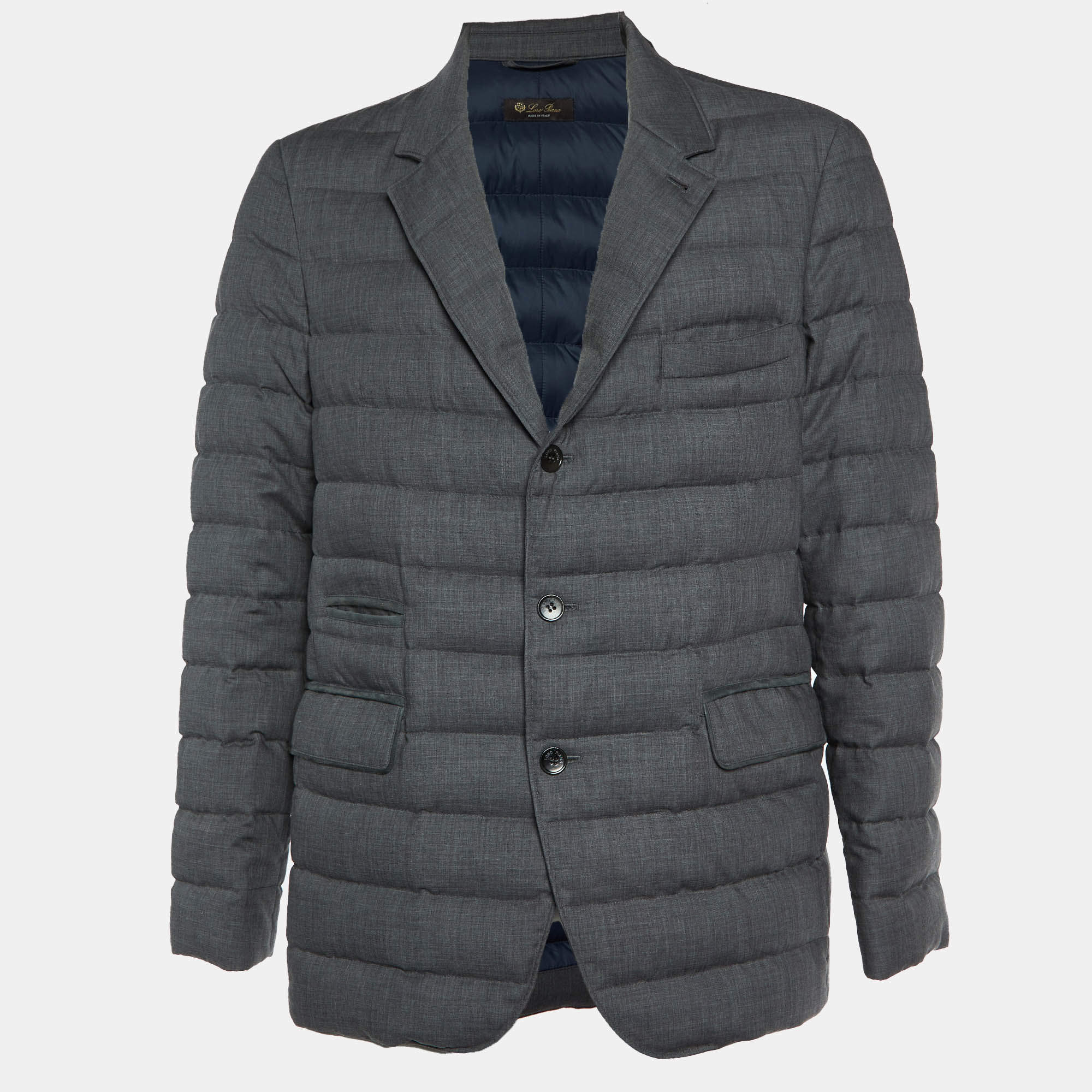 Pre Owned Loro Piana Grey Cashmere Quilted Down Jacket L