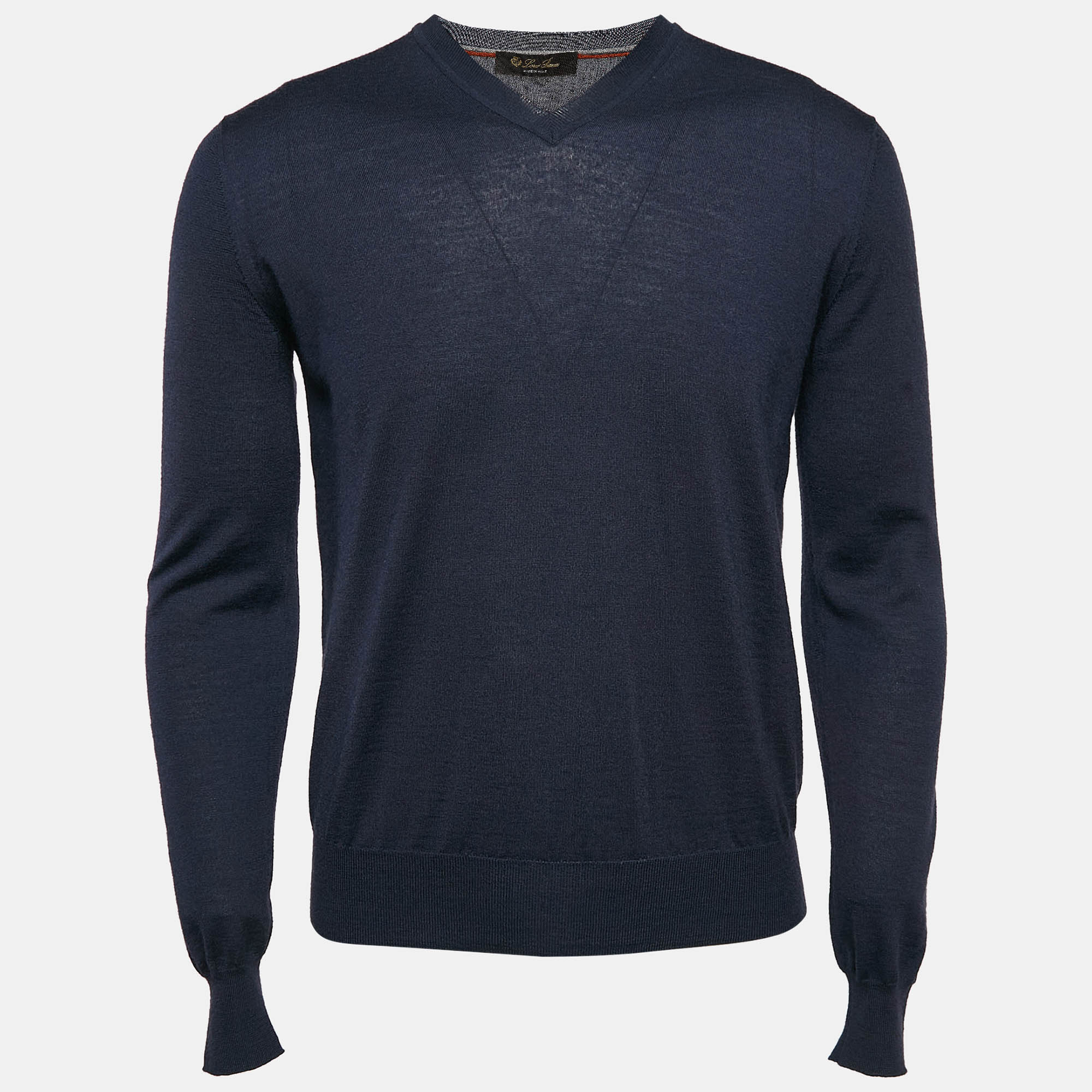 Pre Owned Loro Piana Blue Cashmere Knit V-Neck Sweatshirt M