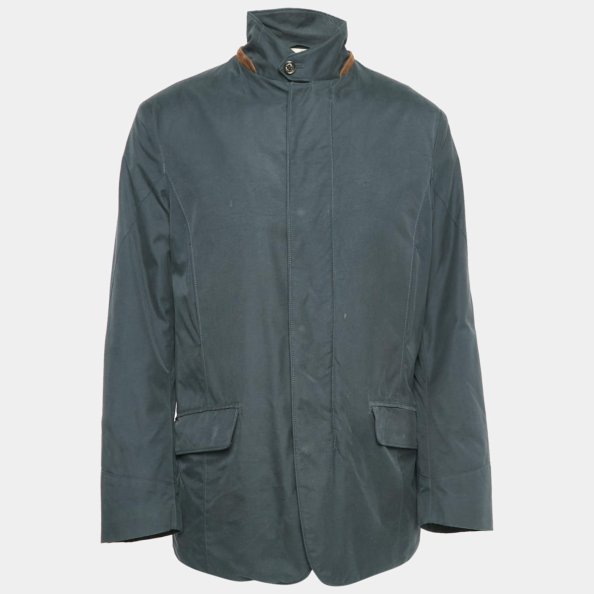Loro Piana Charcoal Grey Nylon Blend Zip-Up Jacket M