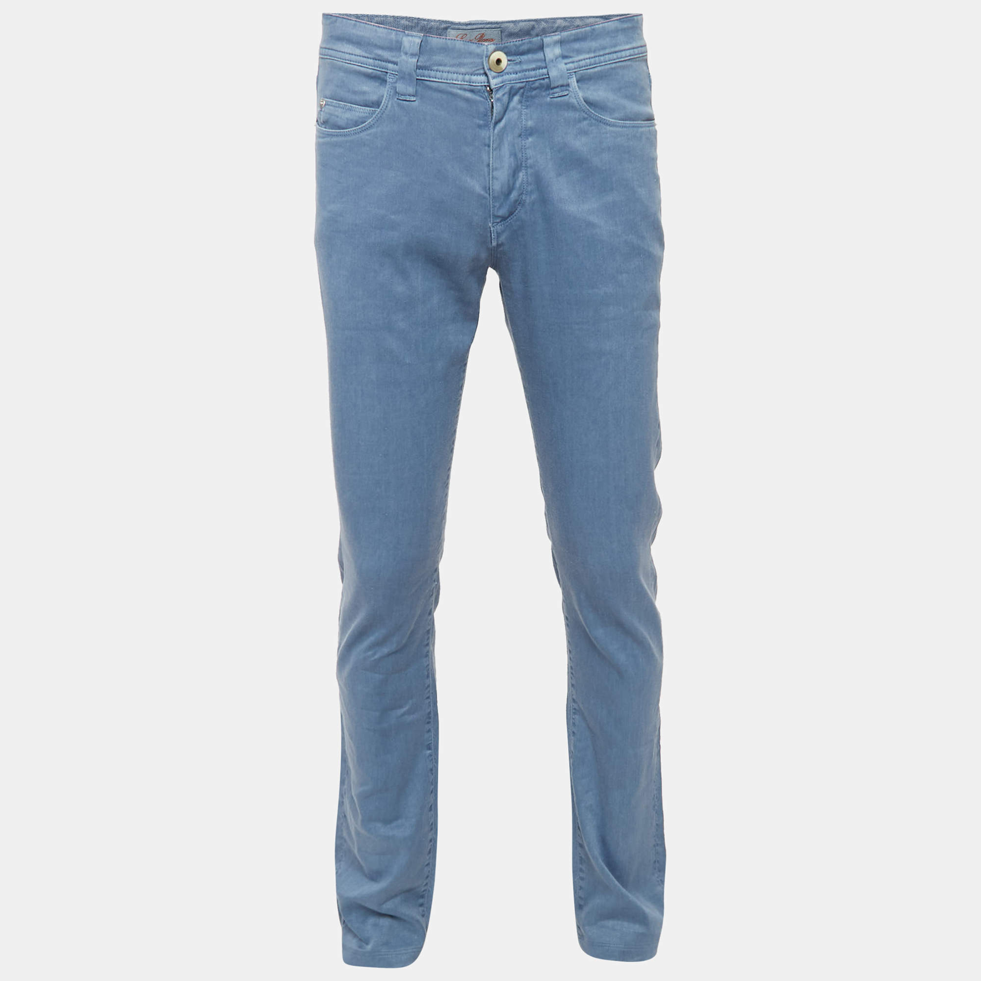 Pre Owned Loro Piana Blue Linen Blend Slim Fit Pants S