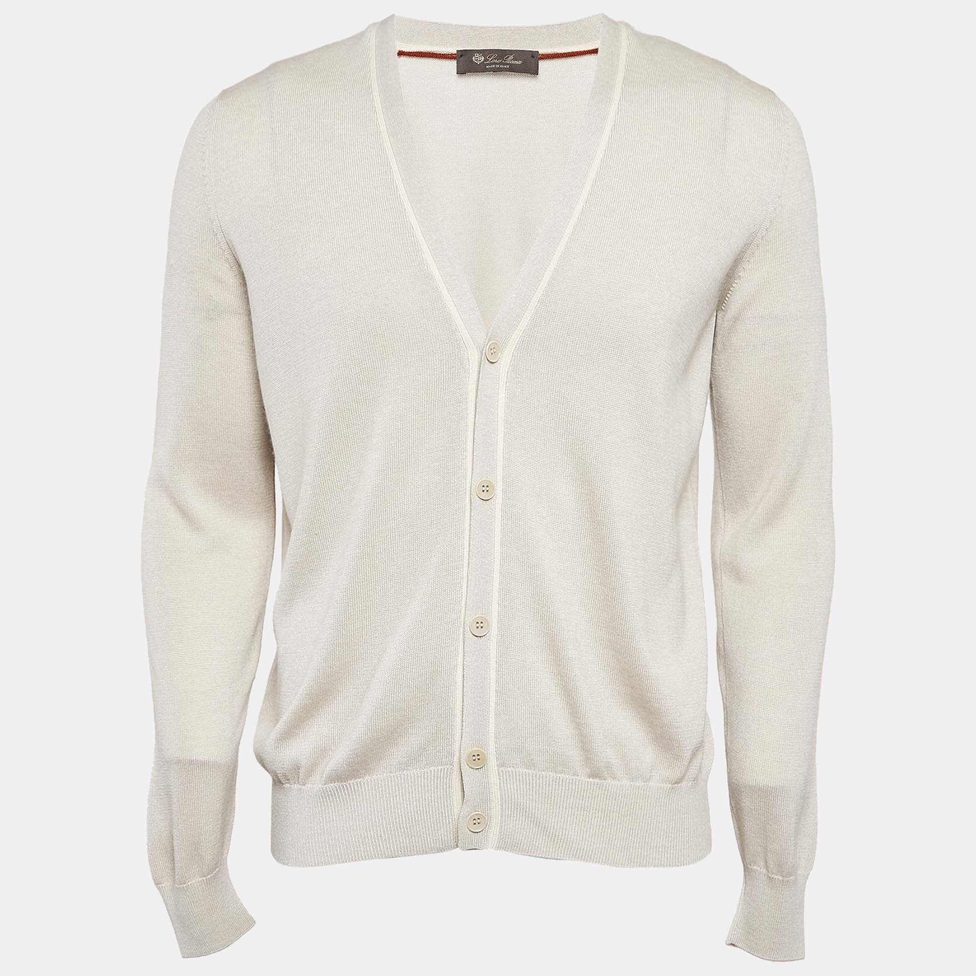 Pre Owned Loro Piana Cream Cashmere Knit Button Front Cardigan L