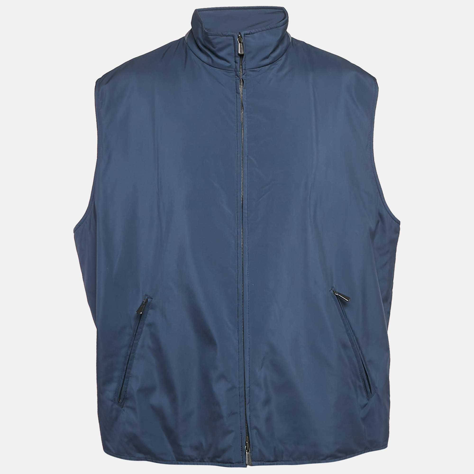 Pre Owned Loro Piana Navy Blue Synthetic Zip-Up Vest XXXL
