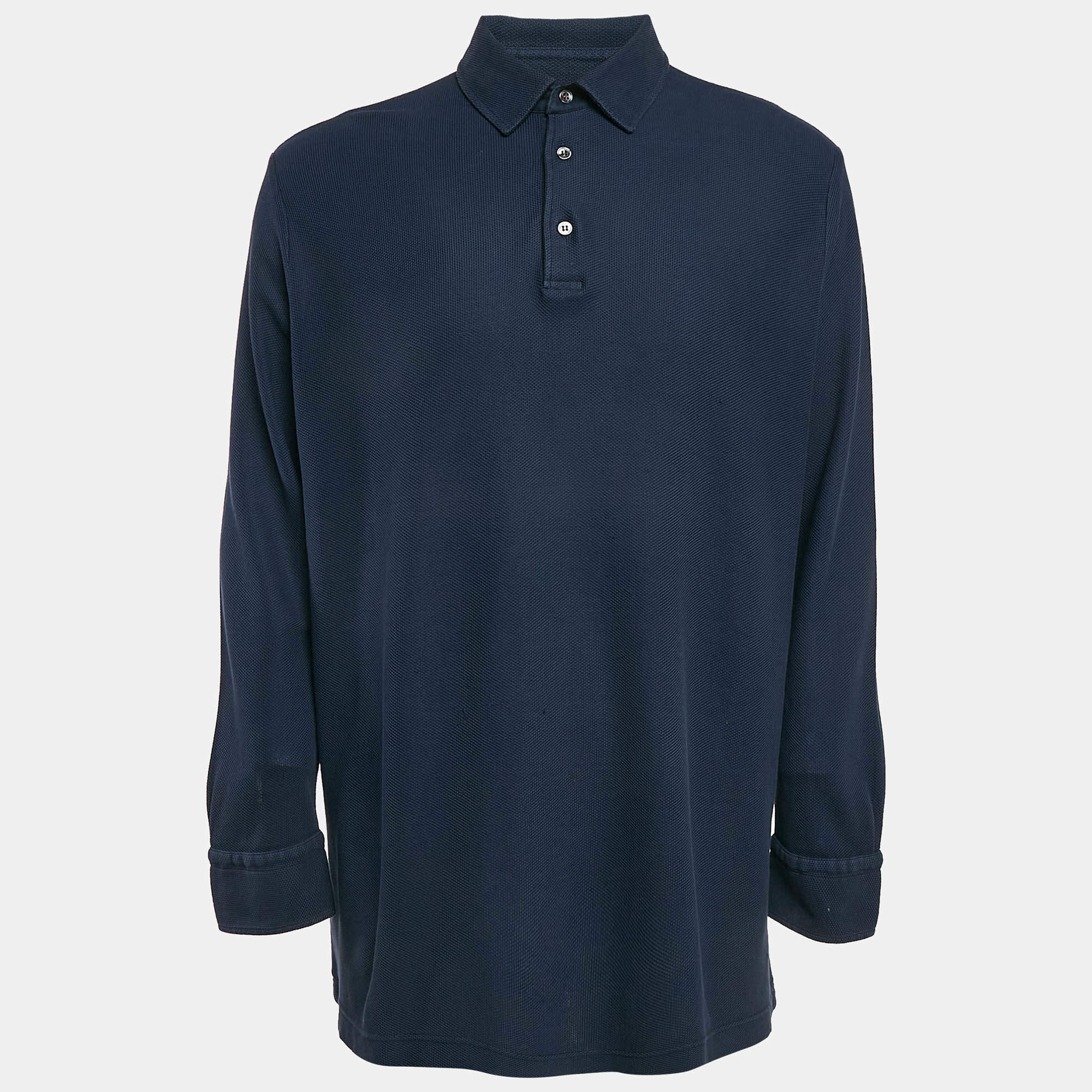 Pre Owned Loro Piana Navy Blue Cotton Full Sleeve Polo T-Shirt 4XL