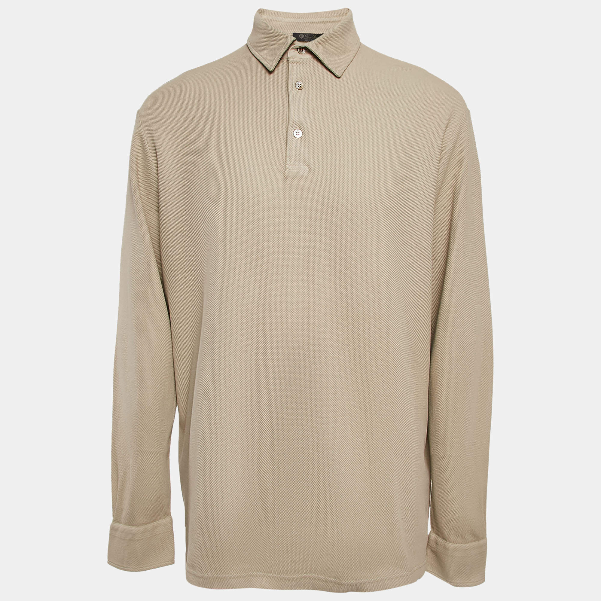 Pre Owned Loro Piana Beige Cotton Full Sleeve Polo T-Shirt XXXL 