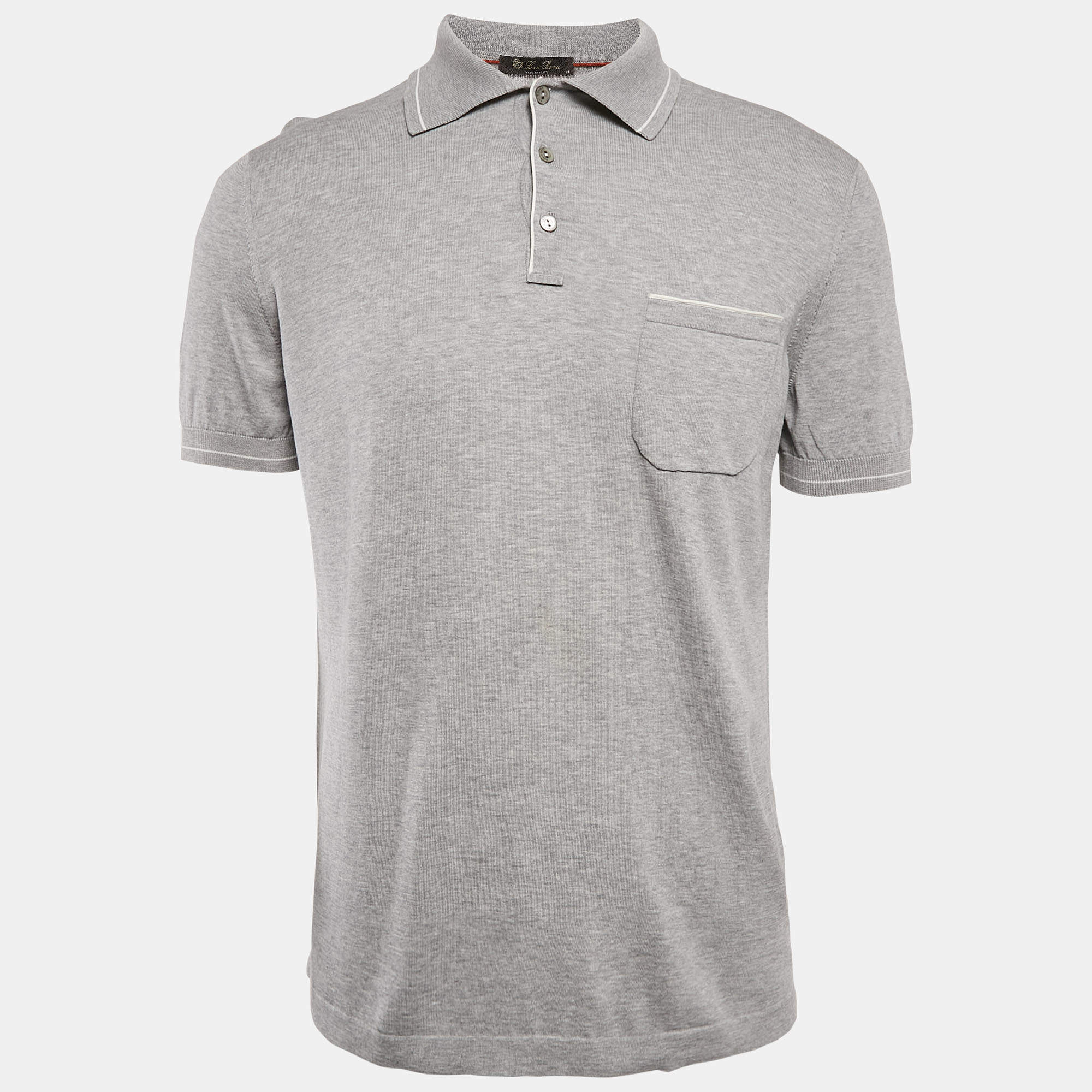 Pre Owned Loro Piana Grey Cotton Polo T-Shirt M