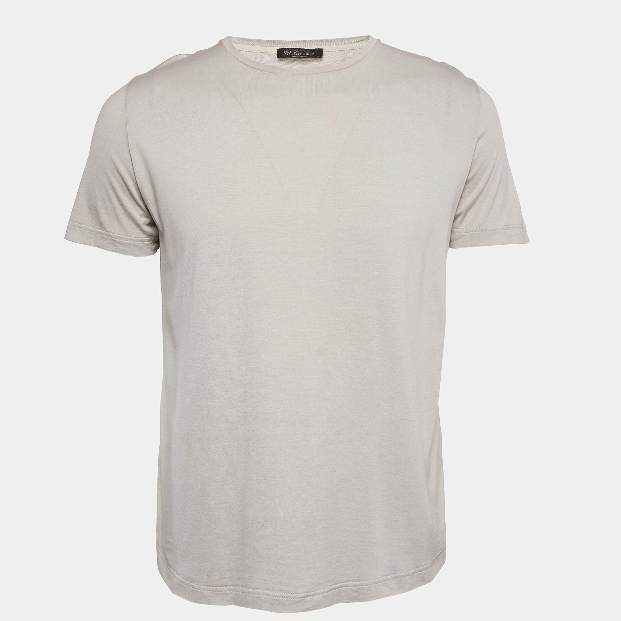 Pre Owned Loro Piana Grey Cotton Blend Crew Neck T-Shirt M
