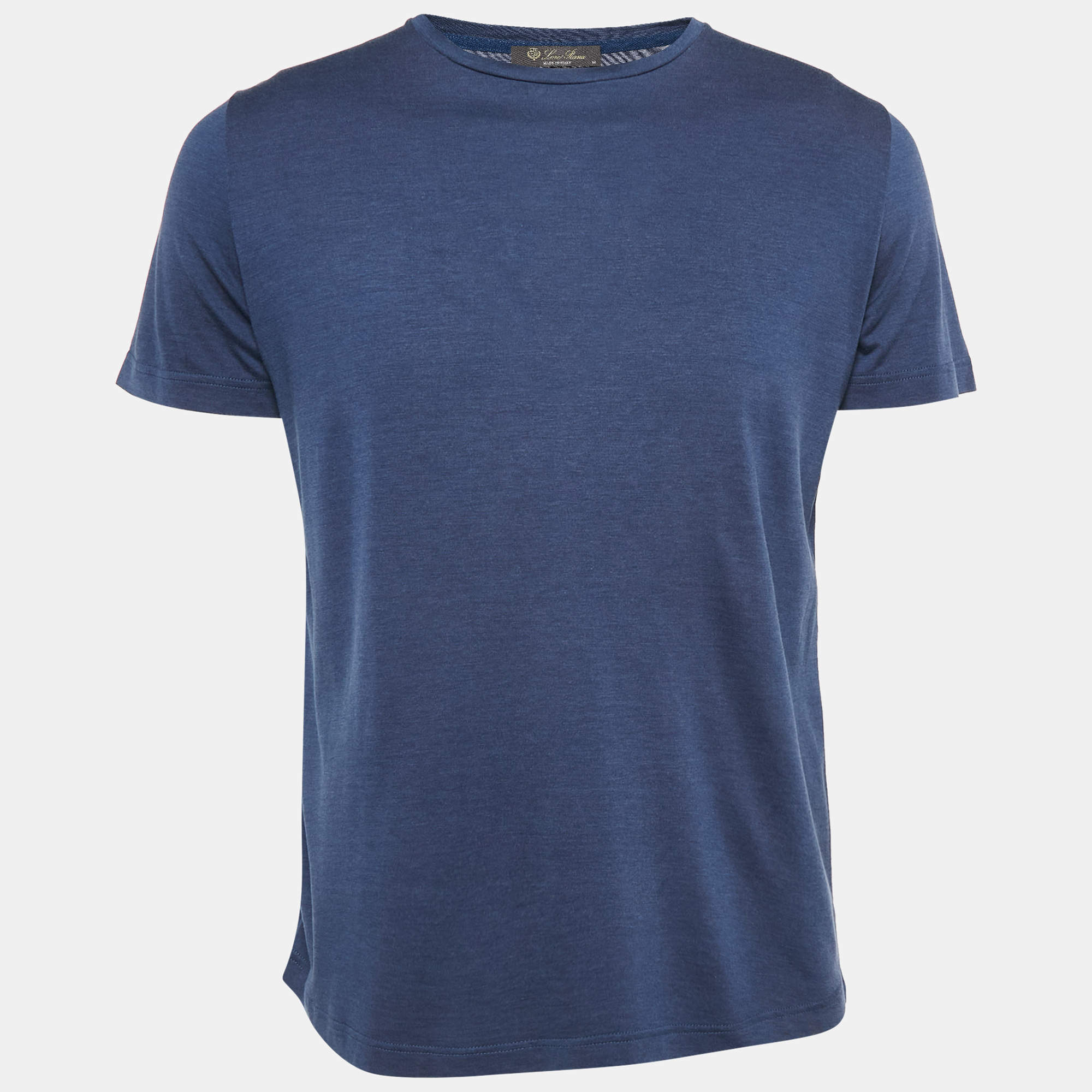 Pre Owned Loro Piana Navy Blue Silk Blend Crew Neck T-Shirt M