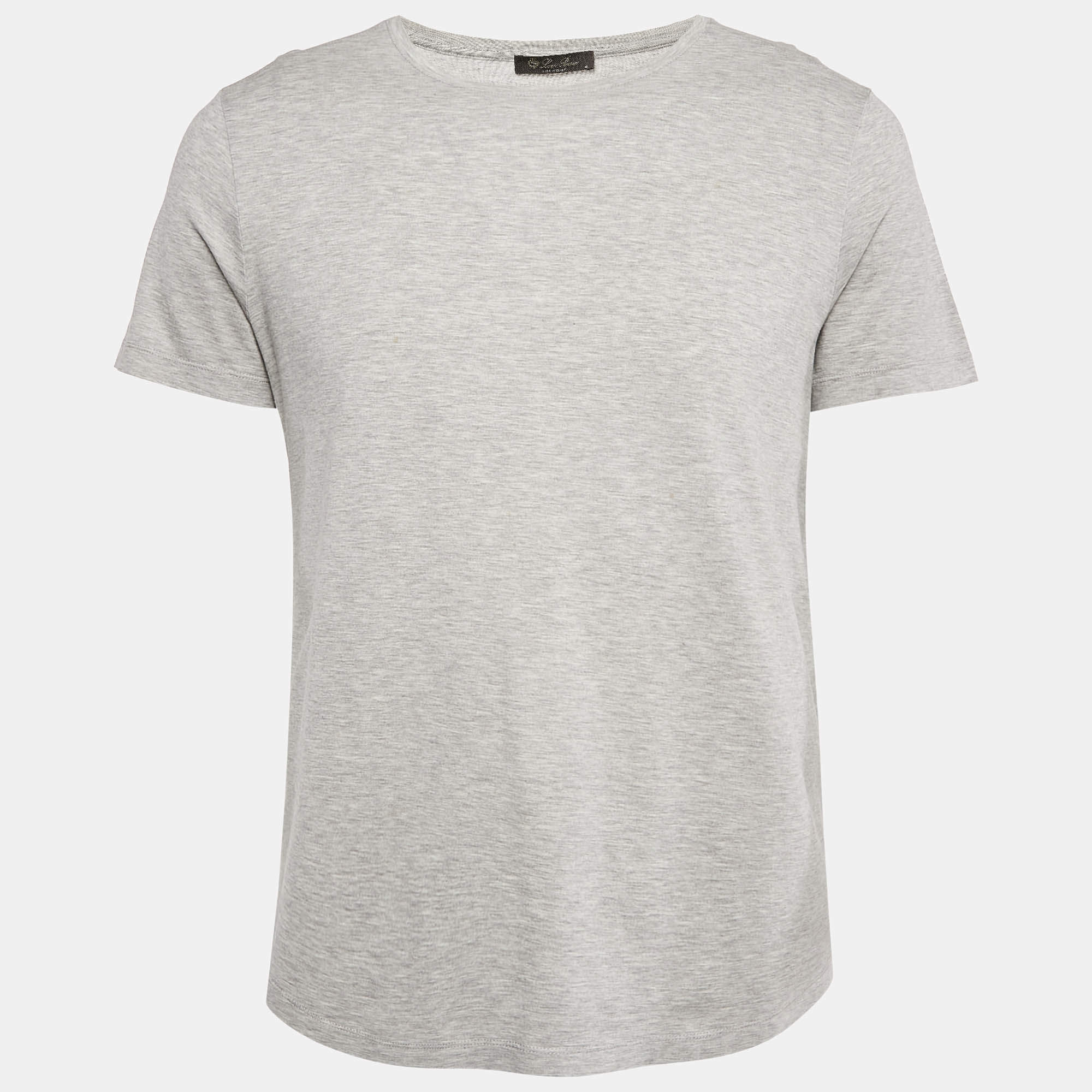 Pre Owned Loro Piana Grey Cotton Crew Neck T-Shirt M 