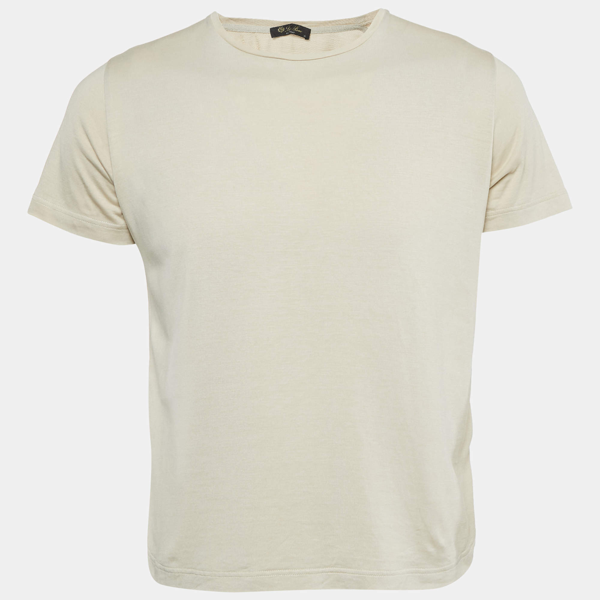 Pre Owned Loro Piana Beige Silk Blend Crew Neck T-Shirt S