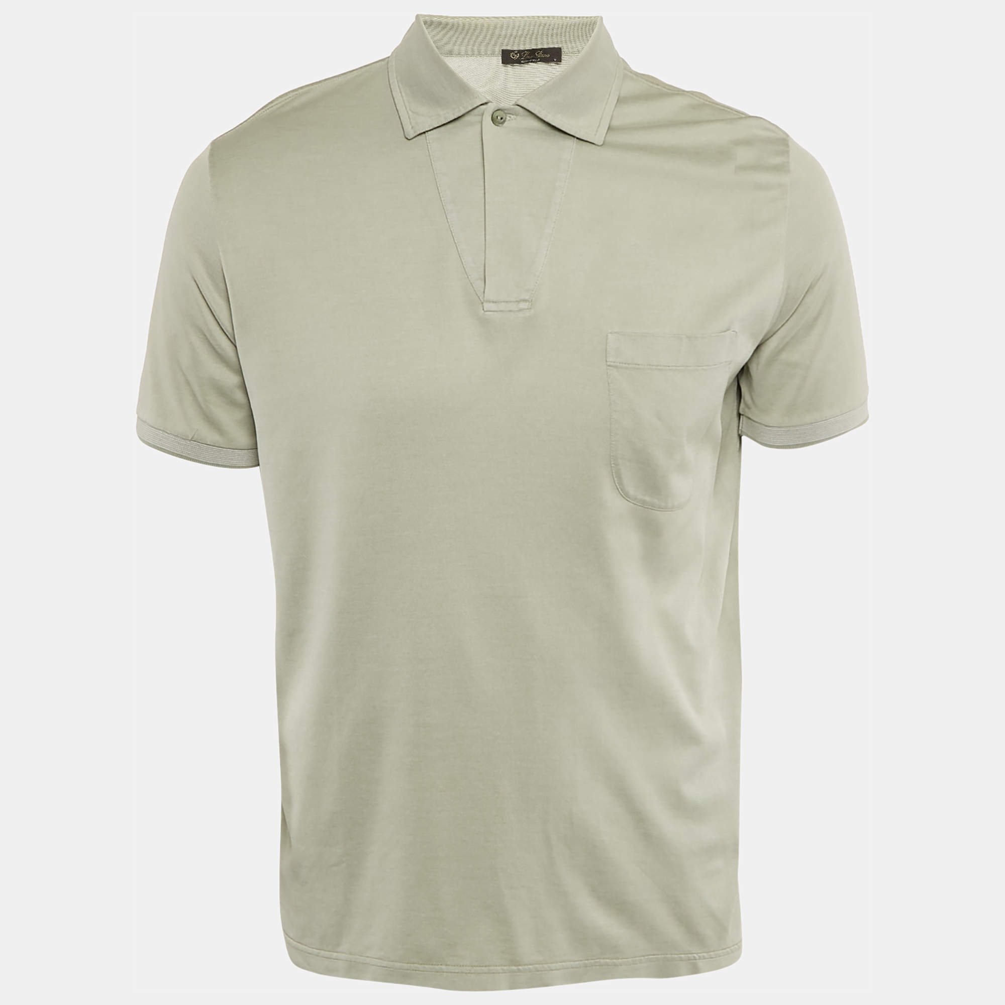 Pre Owned Loro Piana Light Green Silk Blend Polo T-Shirt M