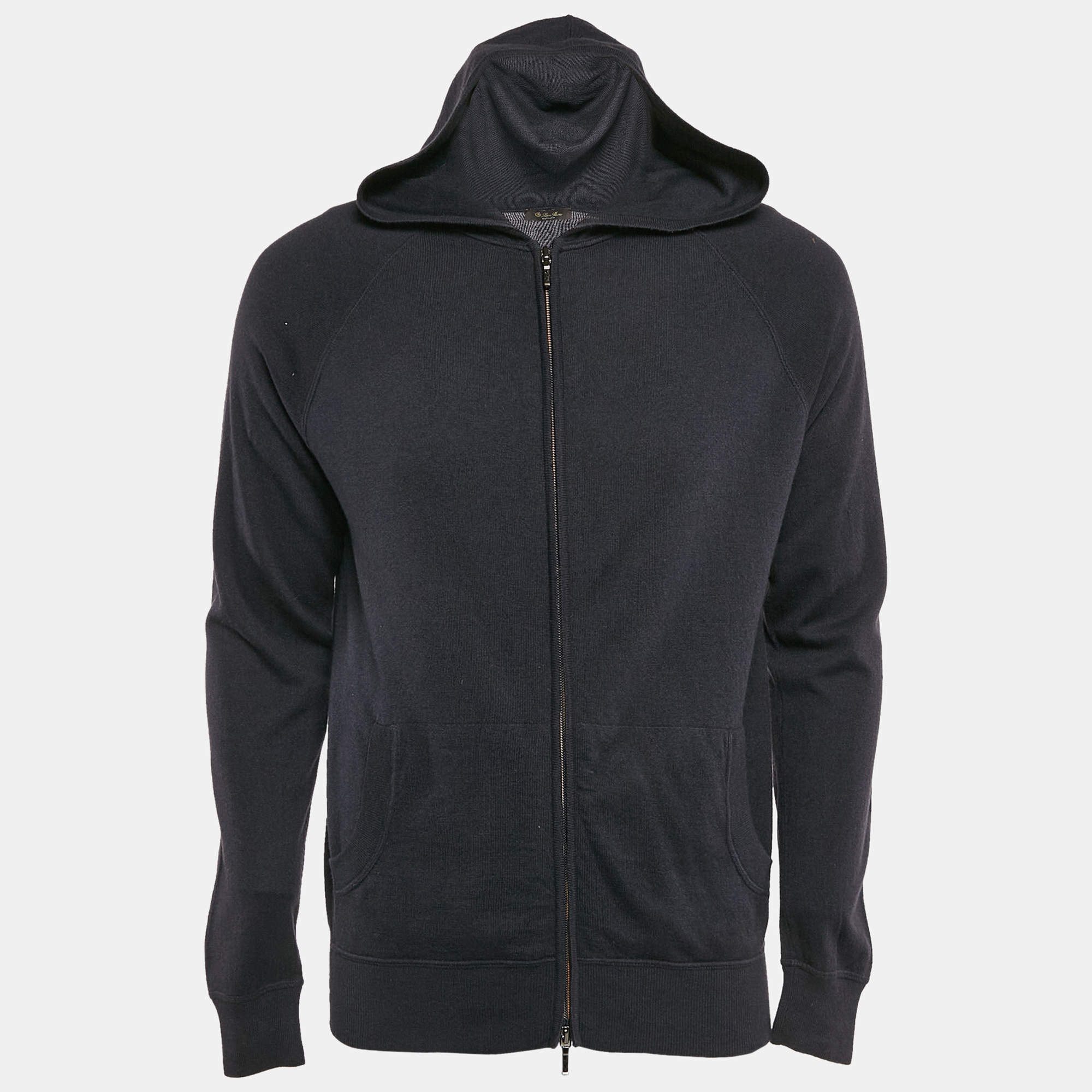 Pre Owned Loro Piana Blue Cashmere and Silk Knit Bomber Jacket M