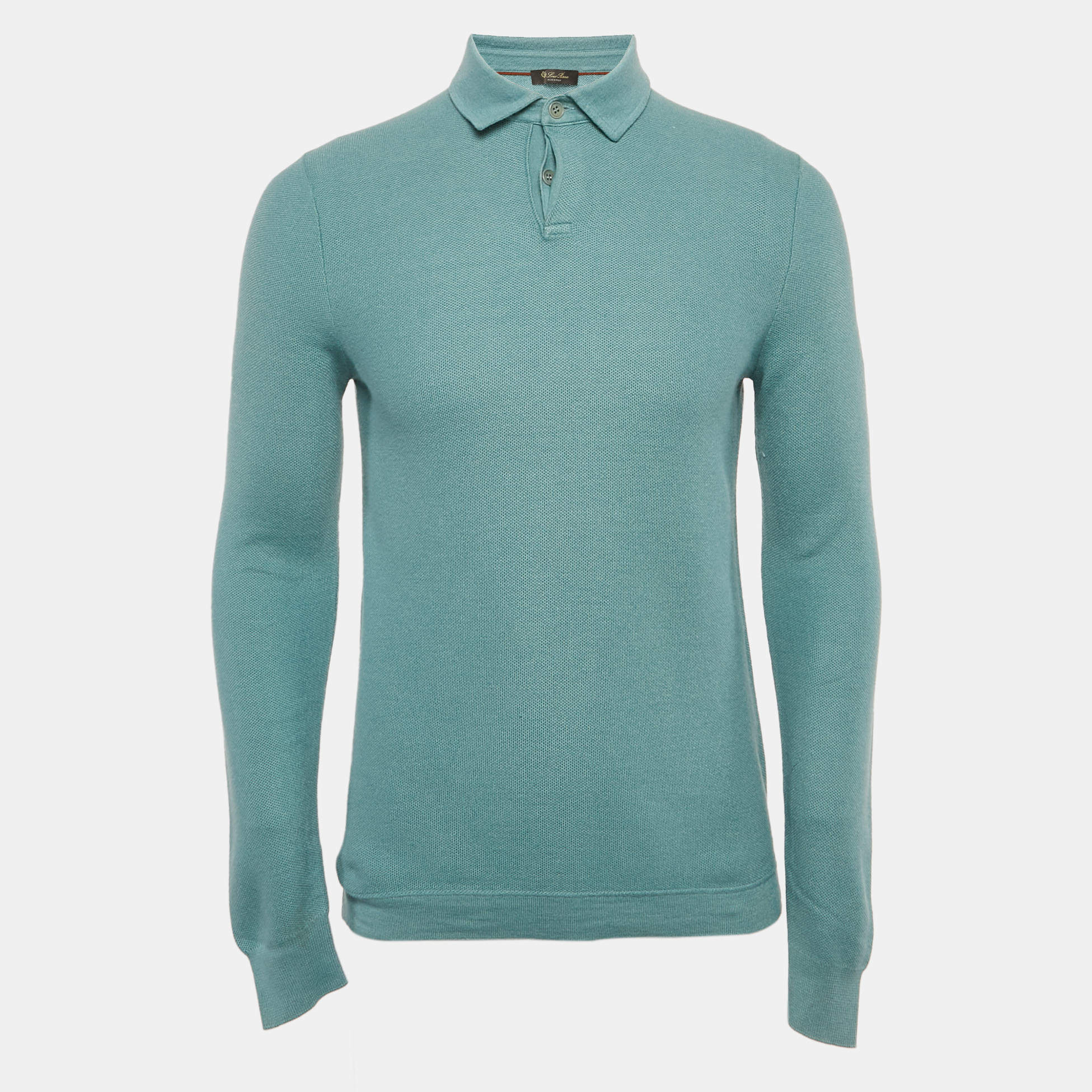 Pre Owned Loro Piana Blue Cotton Blend Full Sleeve Polo T-Shirt L