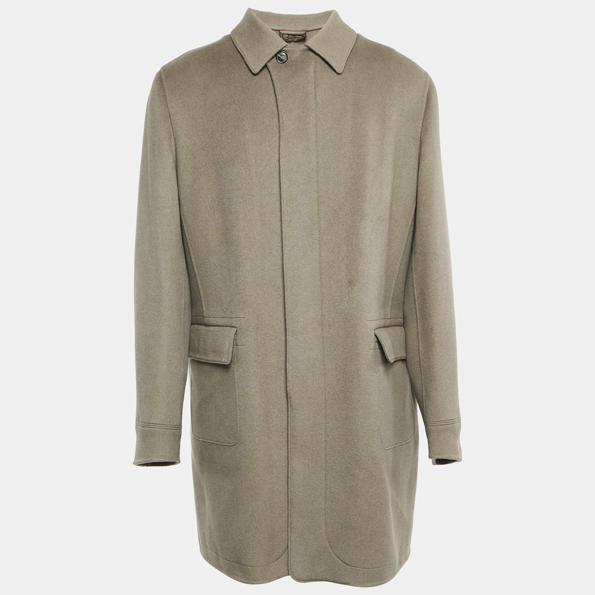 Pre Owned Loro Piana Khaki Brown Wool Single Breasted Long Overcoat XL