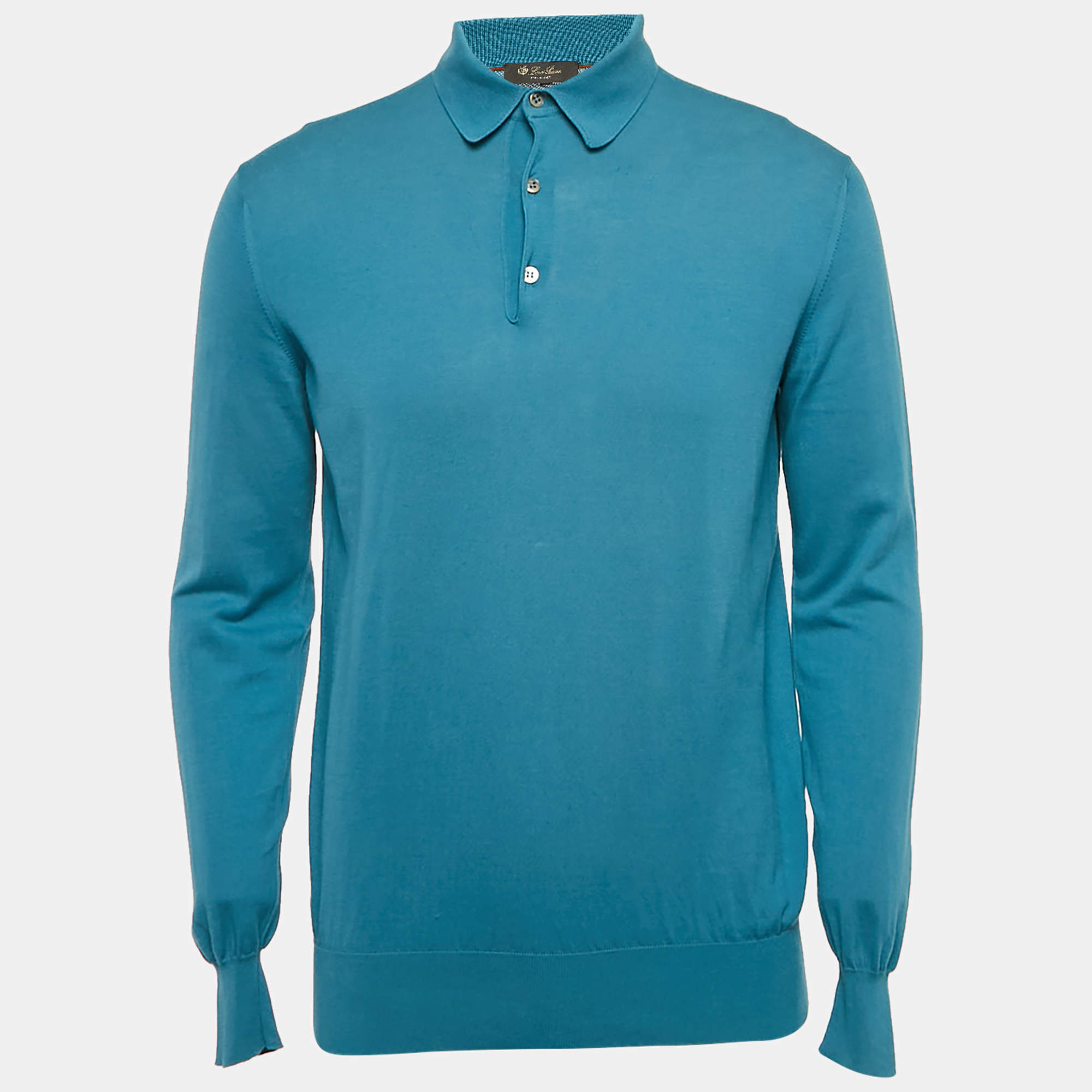 Pre Owned Loro Piana Blue Cotton Full Sleeve Polo T-Shirt M