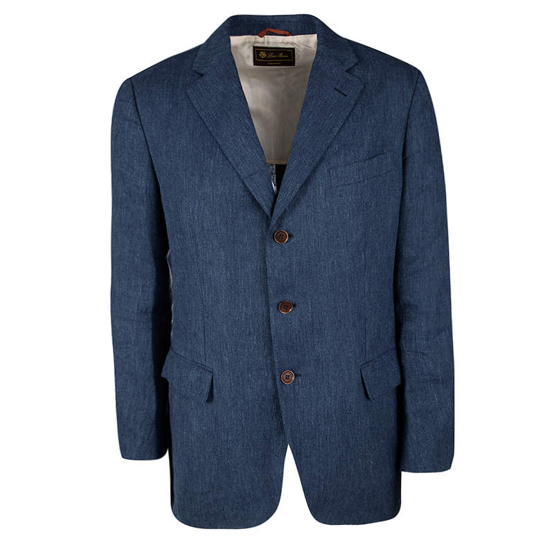 Pre Owned Loro Piana Blue Linen Tailored Blazer L