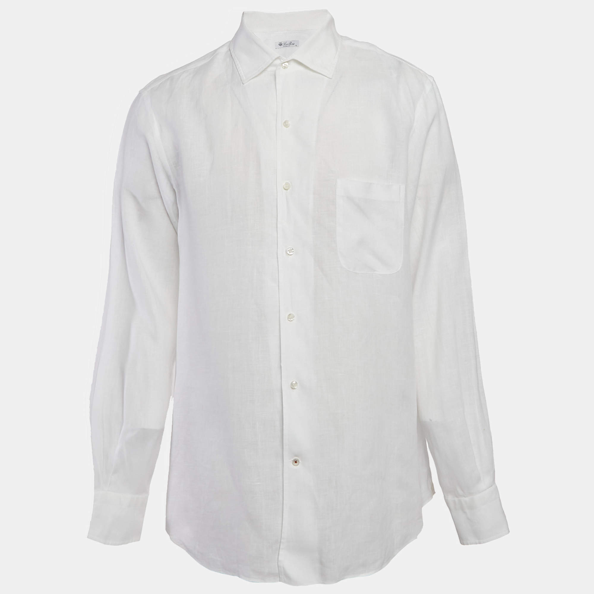 Pre Owned Loro Piana White Linen Long Sleeve Shirt XL