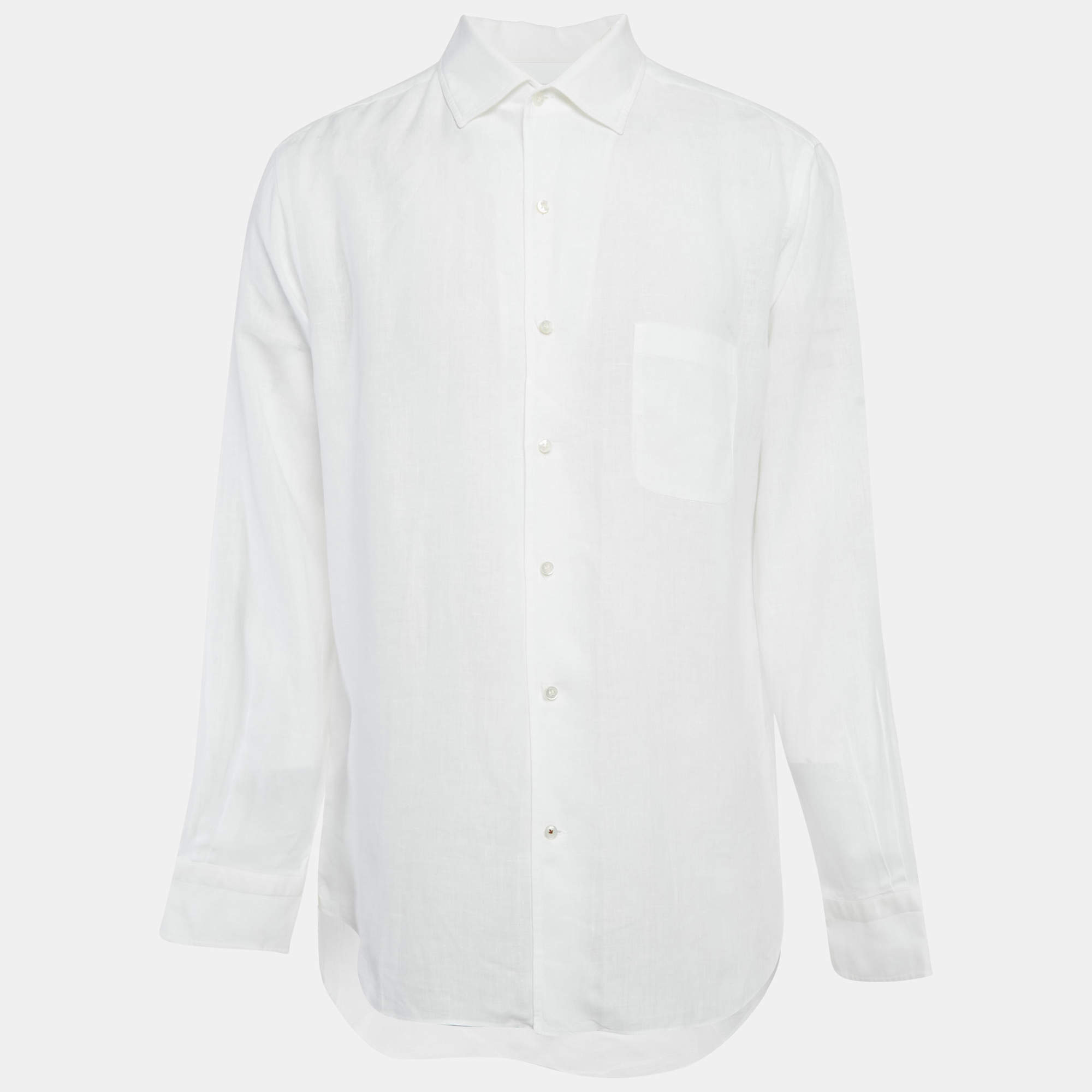 Pre Owned Loro Piana White Linen Long Sleeve Shirt XL