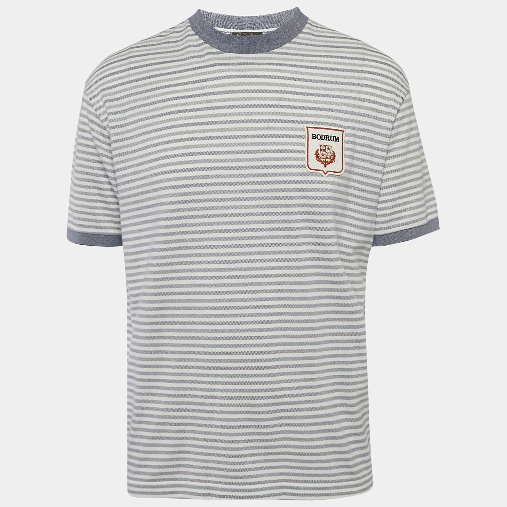 Pre Owned Loro Piana Blue Striped Cotton Crewneck T-Shirt L