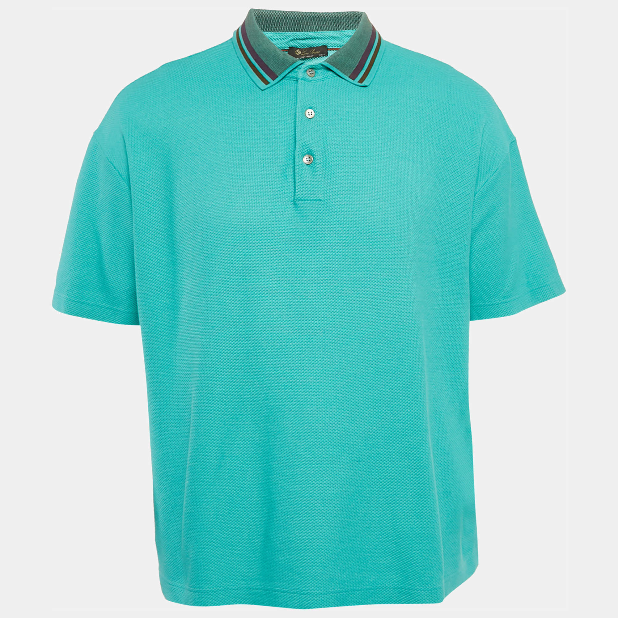 Pre Owned Loro Piana Blue Cotton Pique Polo T-Shirt XXXL
