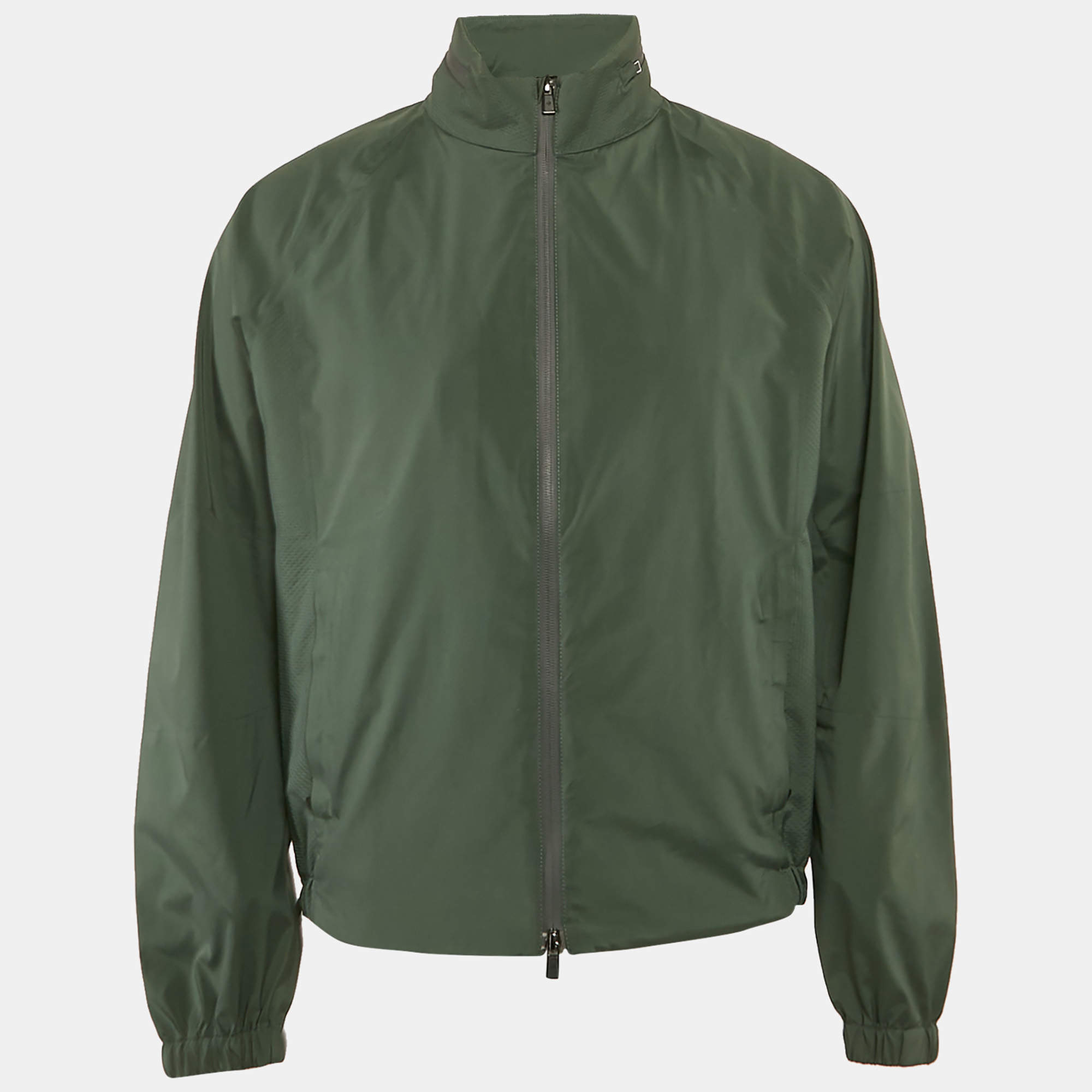 Pre Owned Loro Piana Green Nylon Zip-Up Bomber Jacket L