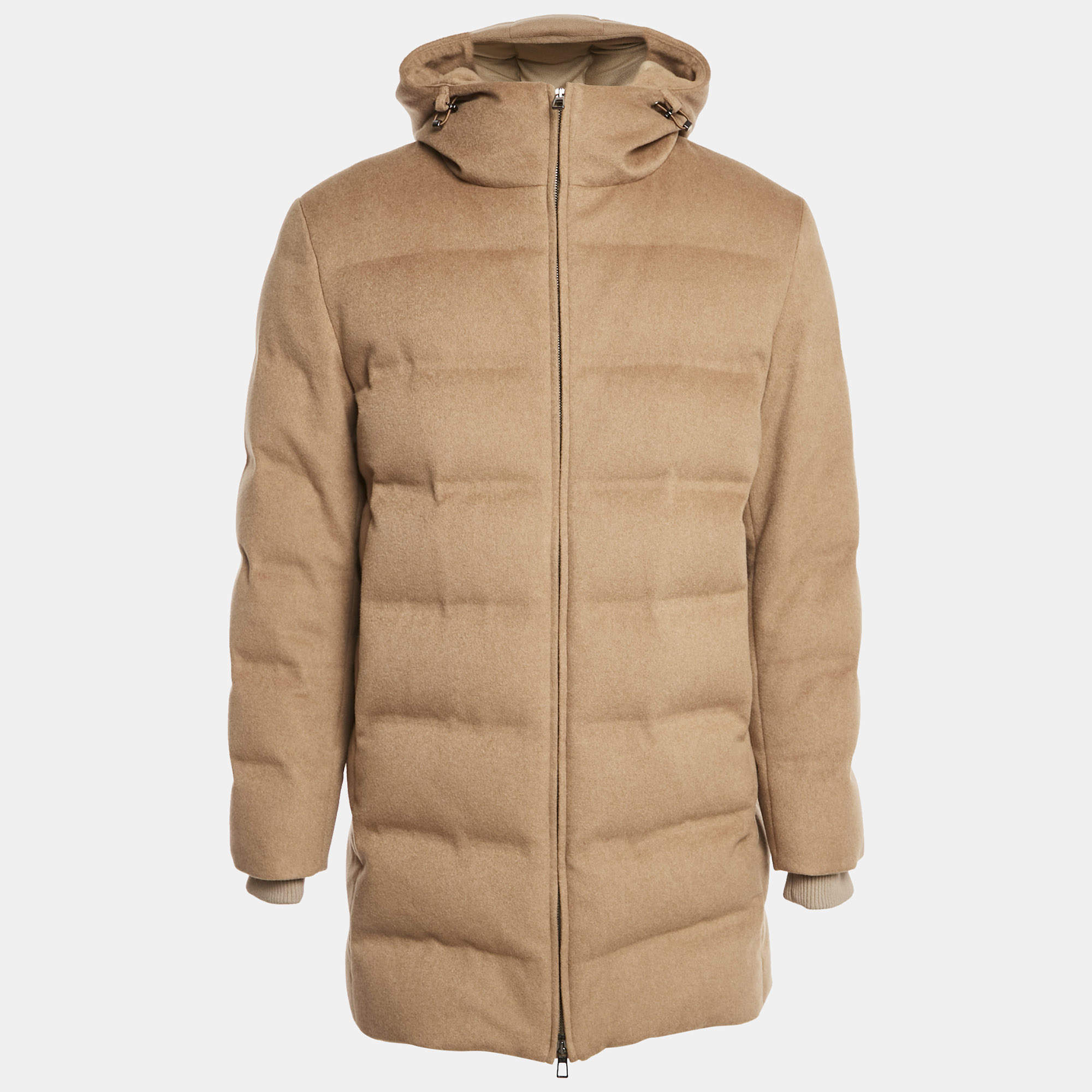 Pre Owned Loro Piana Brown Cashmere Quilted Down Parka S