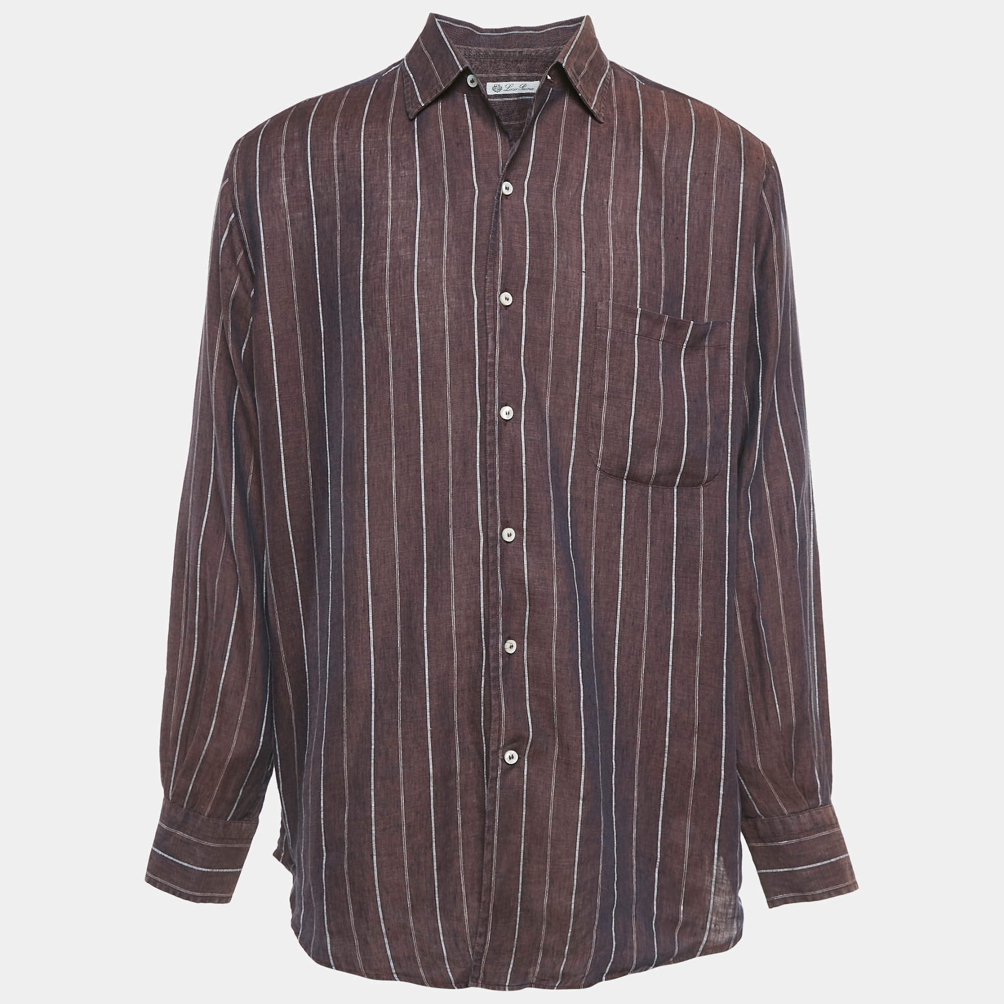 Pre Owned Loro Piana Purple Striped Linen Long Sleeve Shirt XL