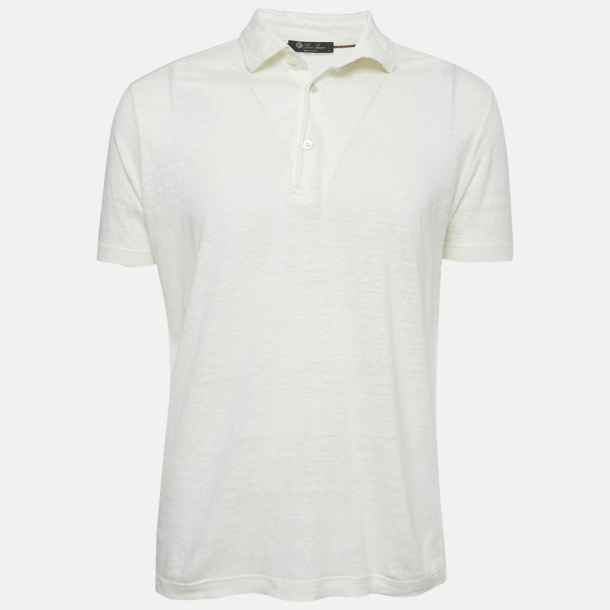 Loro Piana White Linen Jersey Polo T-Shirt L