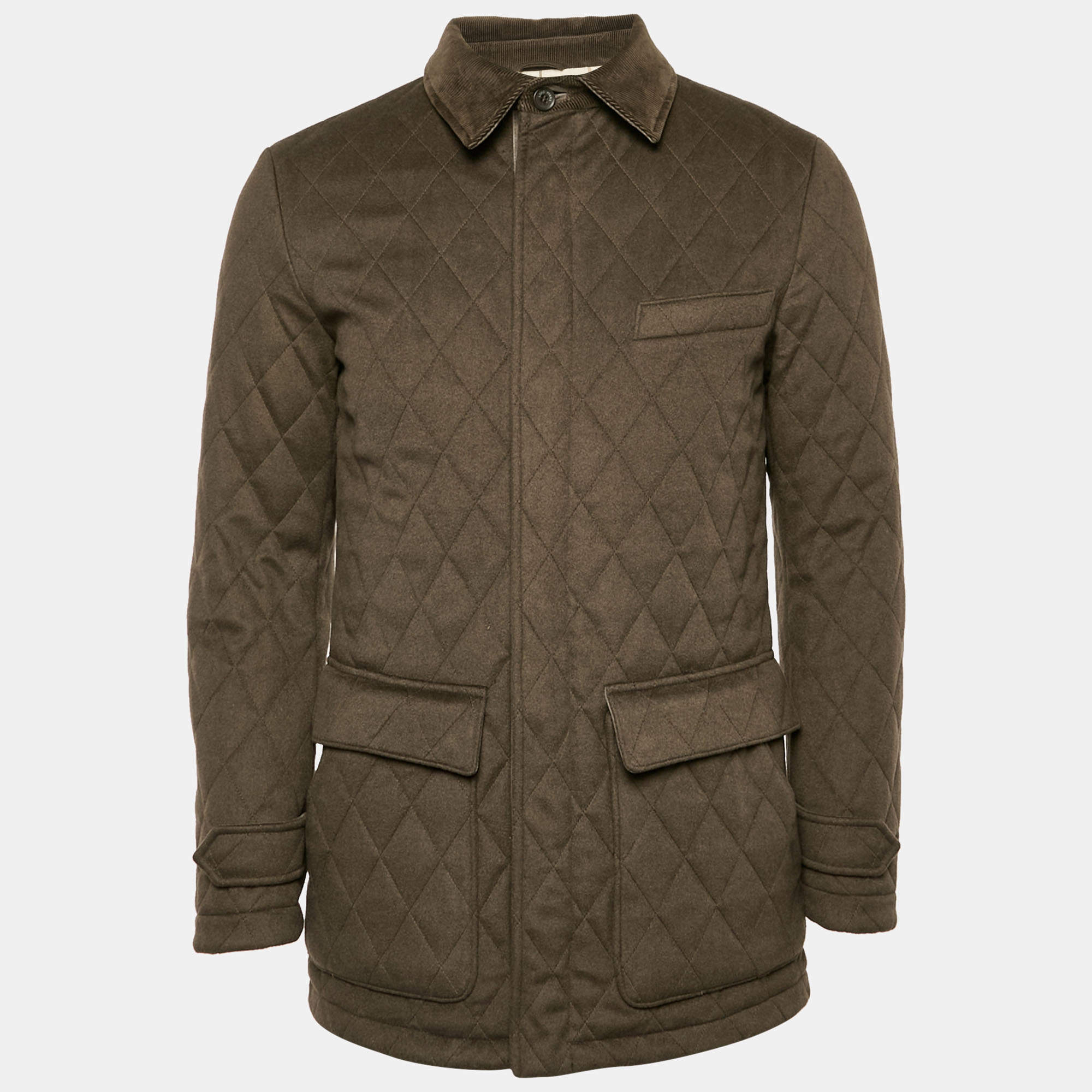 Loro Piana Khaki Brown Cashmere Quilted Storm System Jacket XS