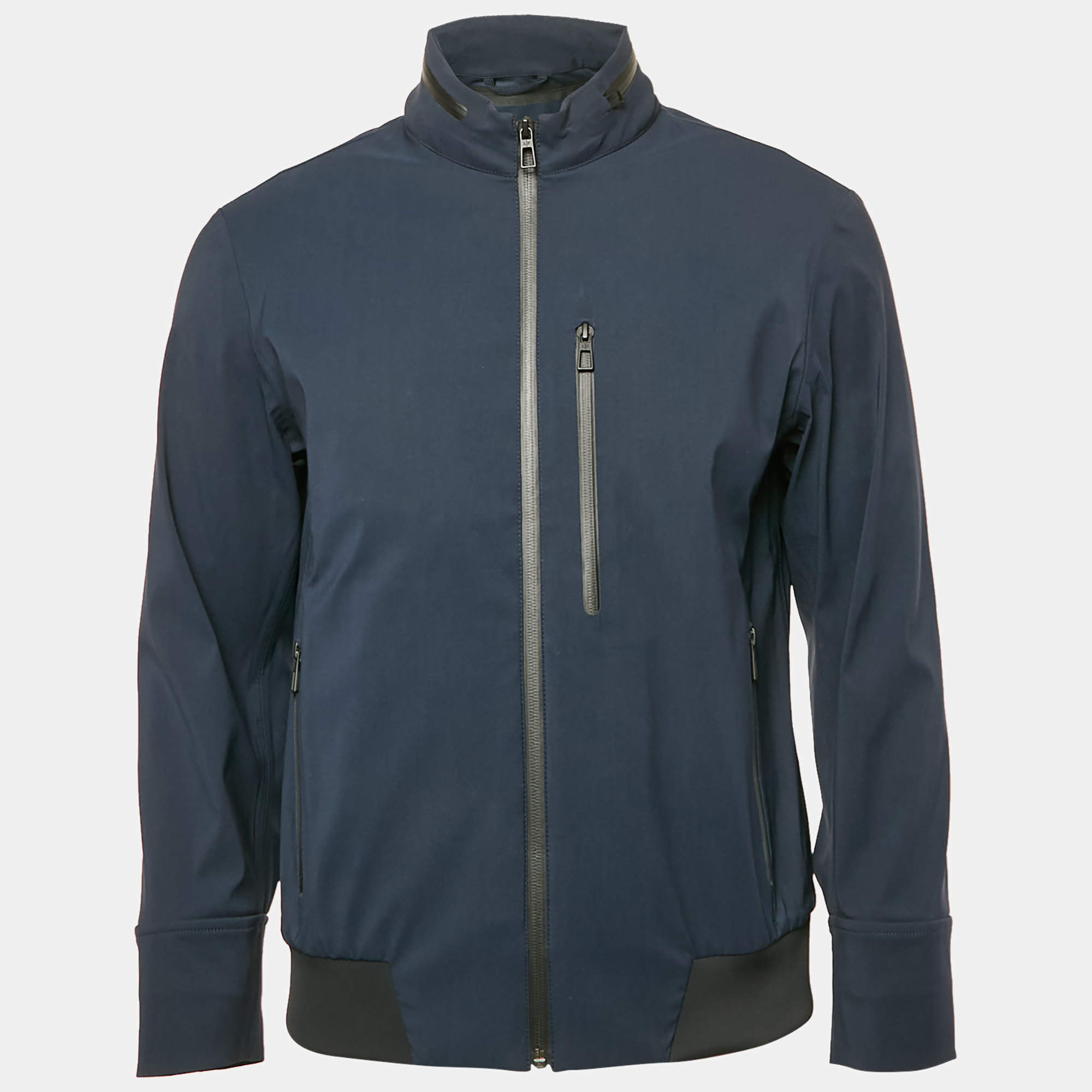 Loro Piana Navy Blue Wool Blend Zip-Up Hooded Sailing Jacket S