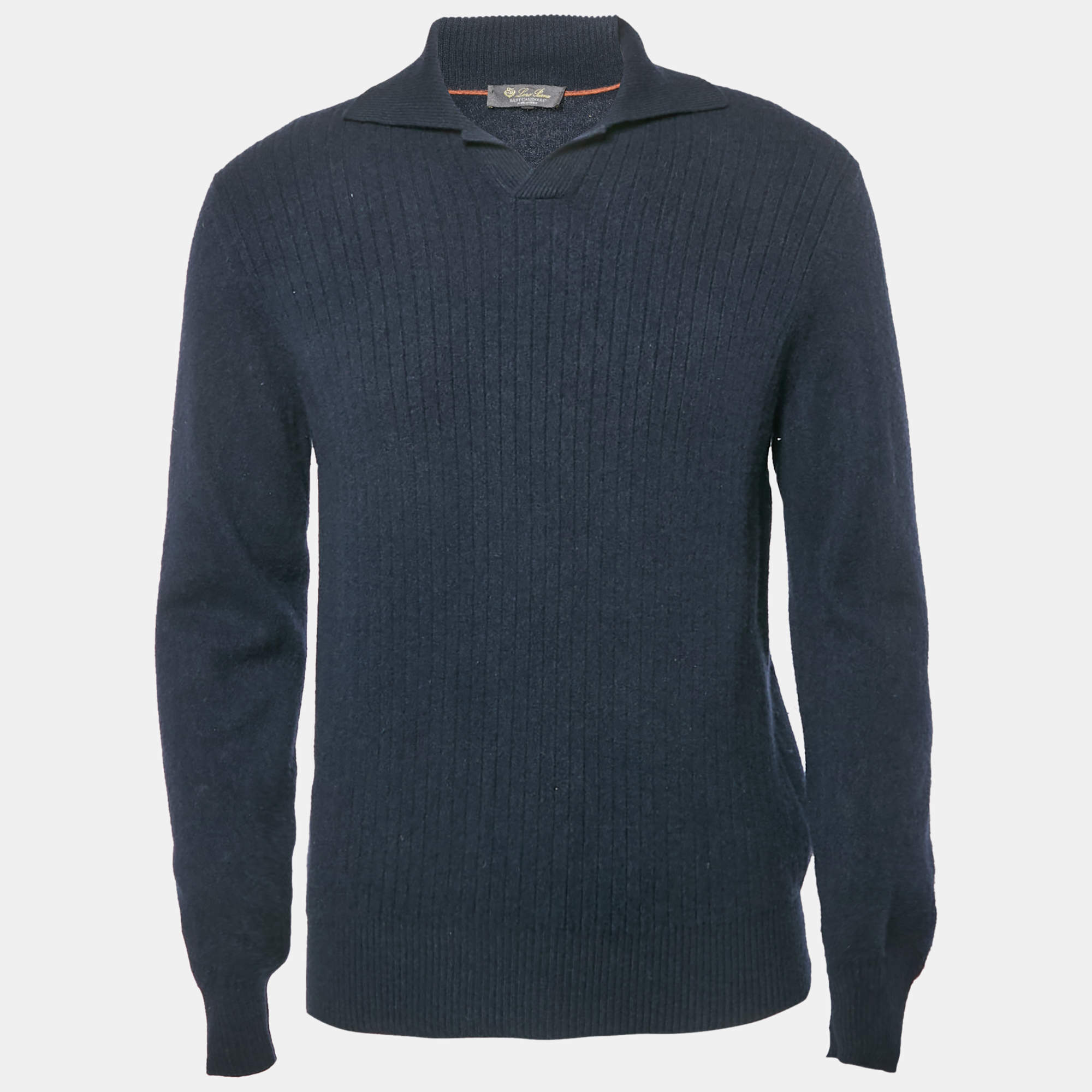 Pre Owned Loro Piana Navy Blue Cashmere Long Sleeve Sweater XL