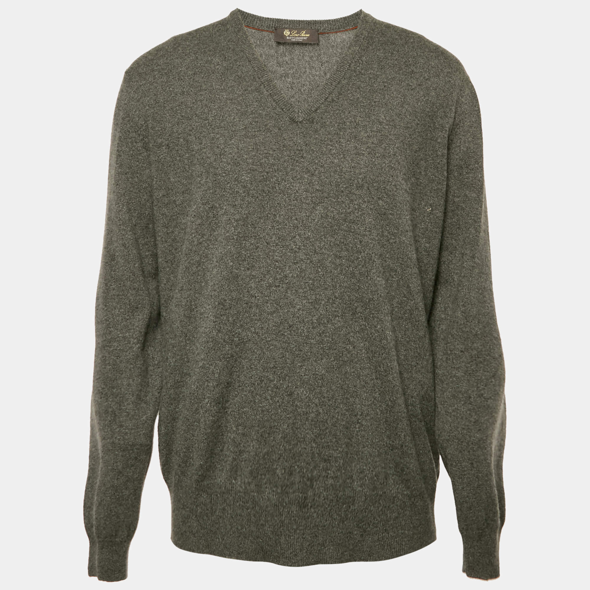 Pre Owned Loro Piana Grey Cashmere V-Neck Sweater XL 