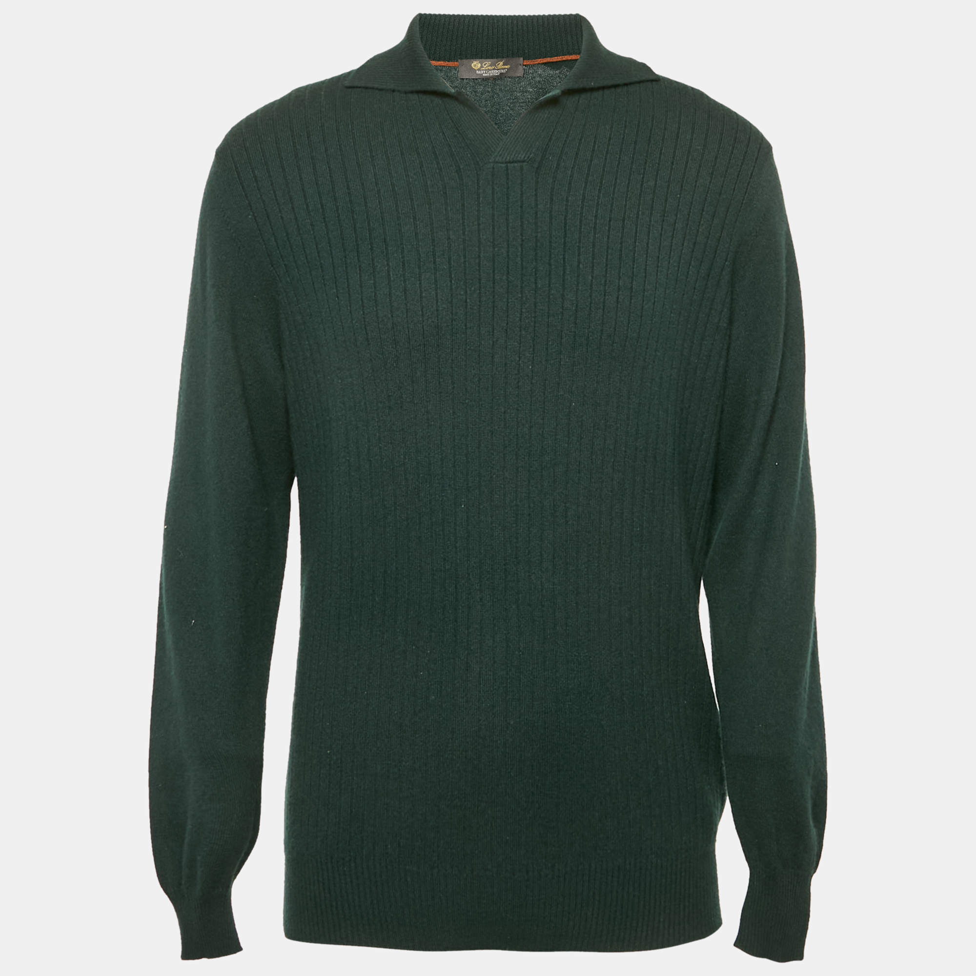 Pre Owned Loro Piana Dark Green Cashmere Knit Polo Aspen Sweater XXL