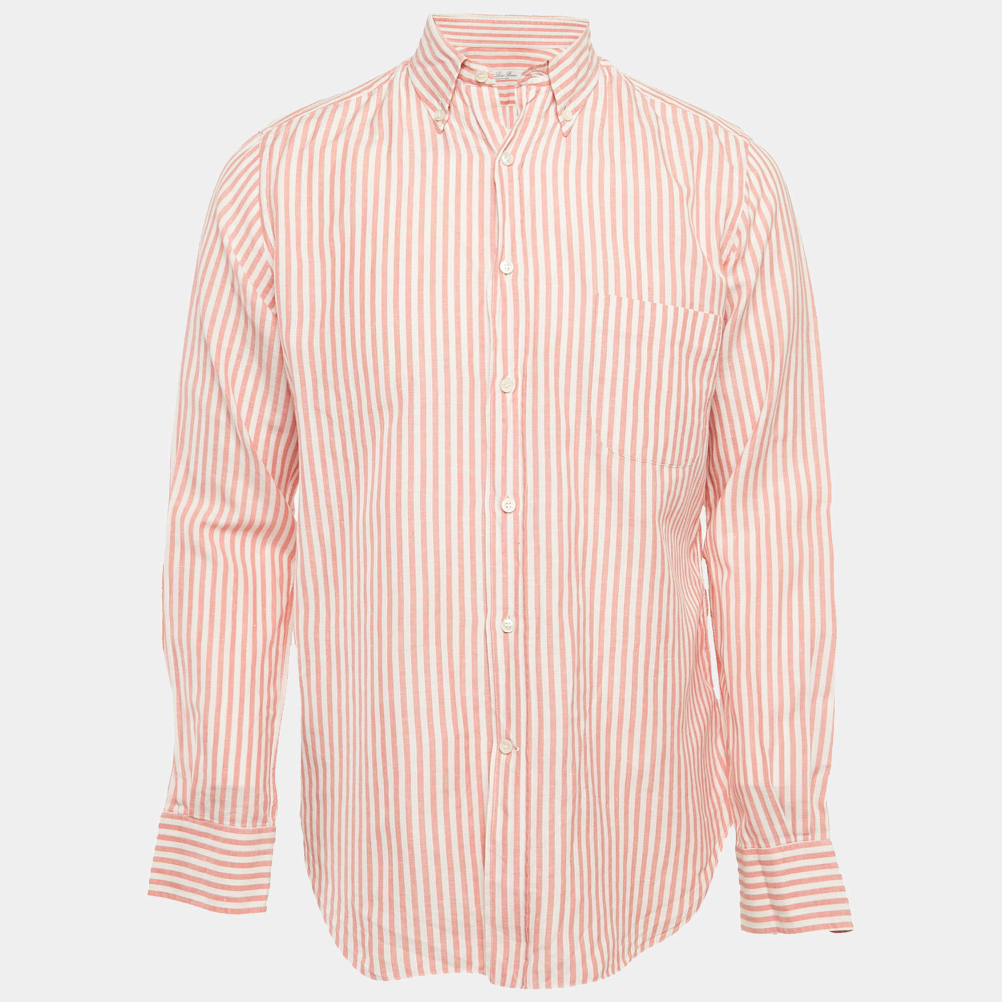 Loro Piana Red Stripe Cotton Button Front Long Sleeve Shirt M