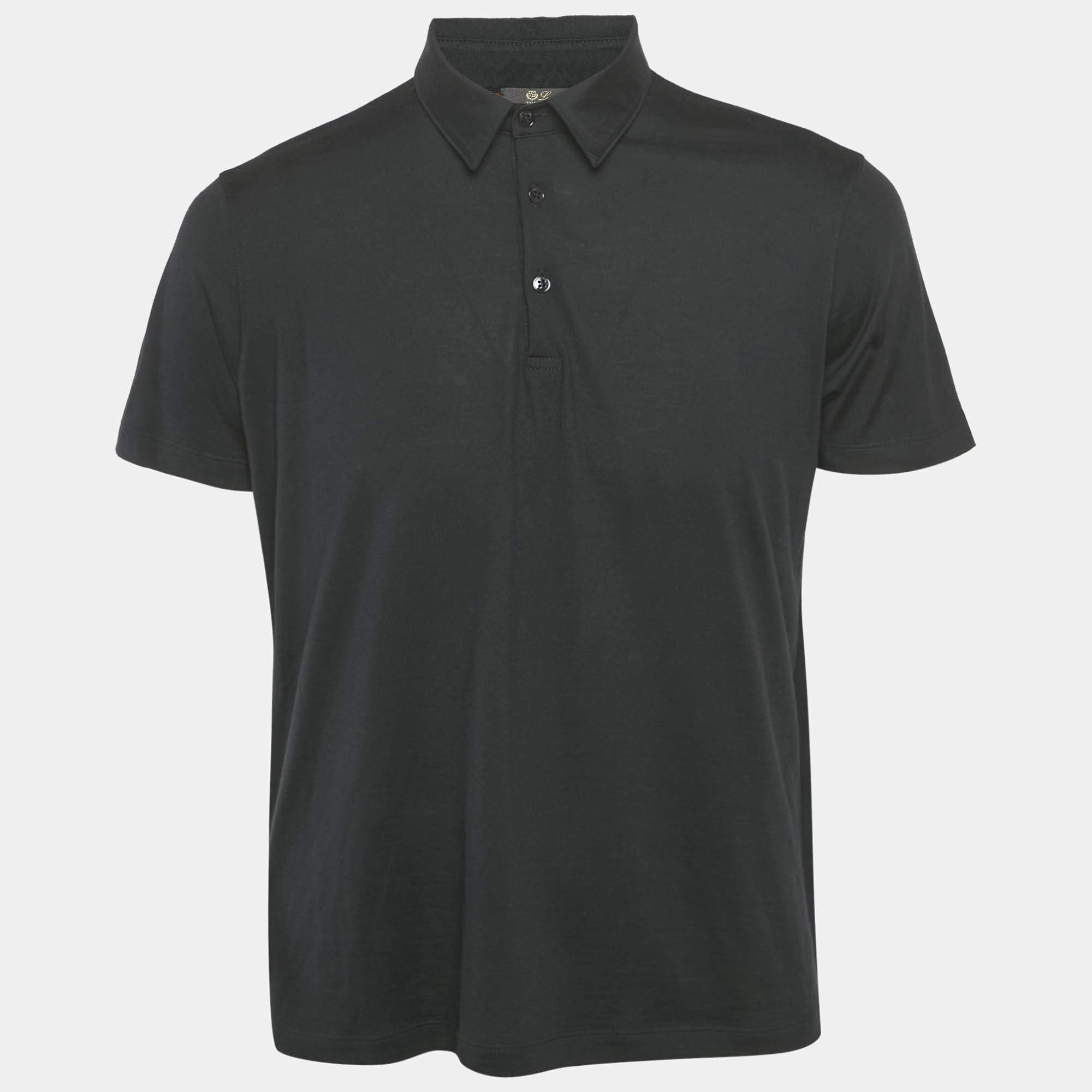 Pre Owned Loro Piana The Gift of Kings Black Wool Polo T-Shirt L