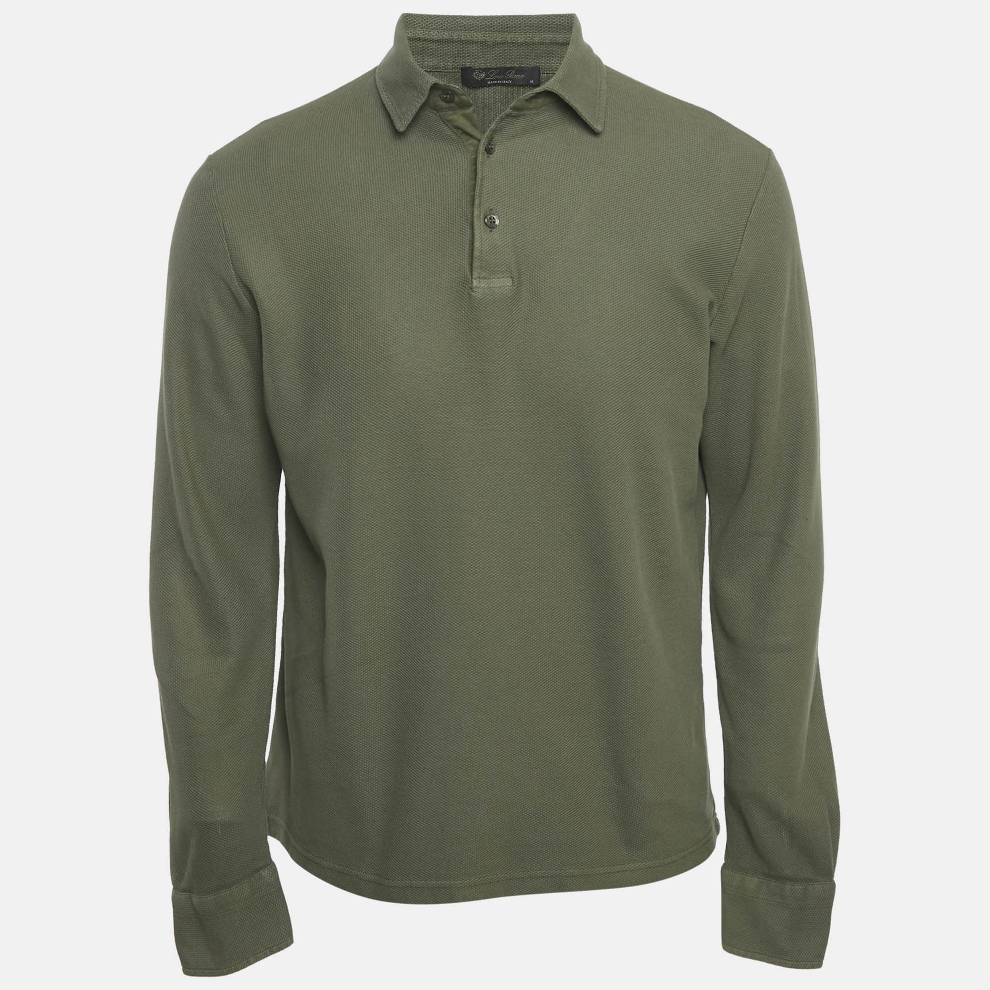 Loro Piana Olive Green Cotton Piqué Full Sleeve Polo T-Shirt M