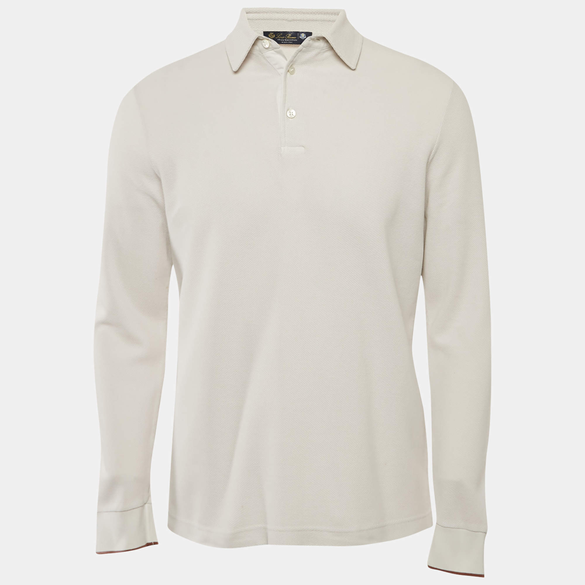 Pre Owned Loro Piana White Cotton Pique Long Sleeve Polo T-Shirt M