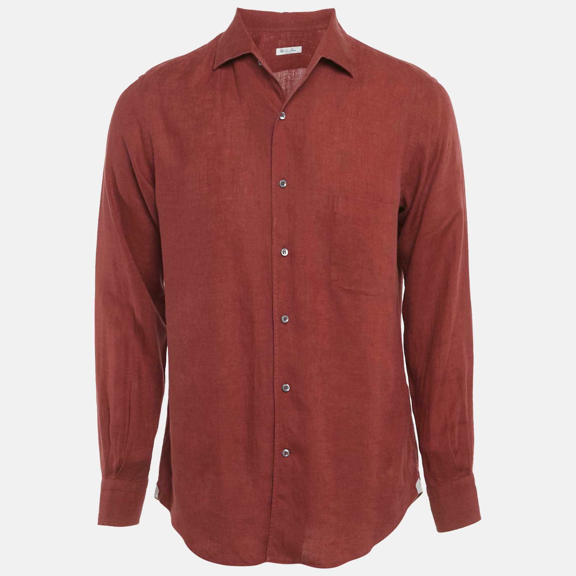 Pre Owned Loro Piana Brick Red Linen Button Front Shirt M