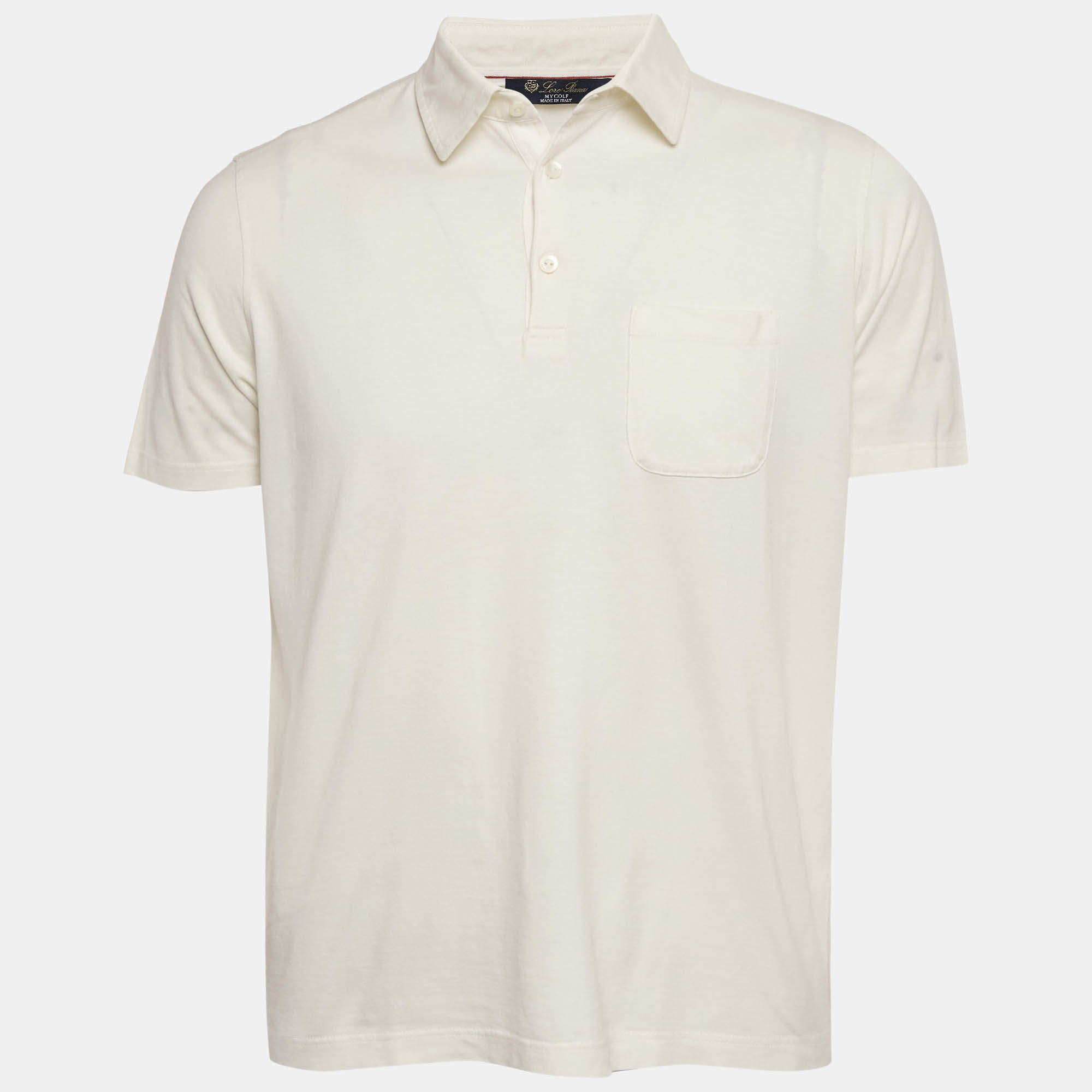 مملوكة مسبقًا Loro Piana My Gold White Cotton & Silk Knit Polo T-Shirt L