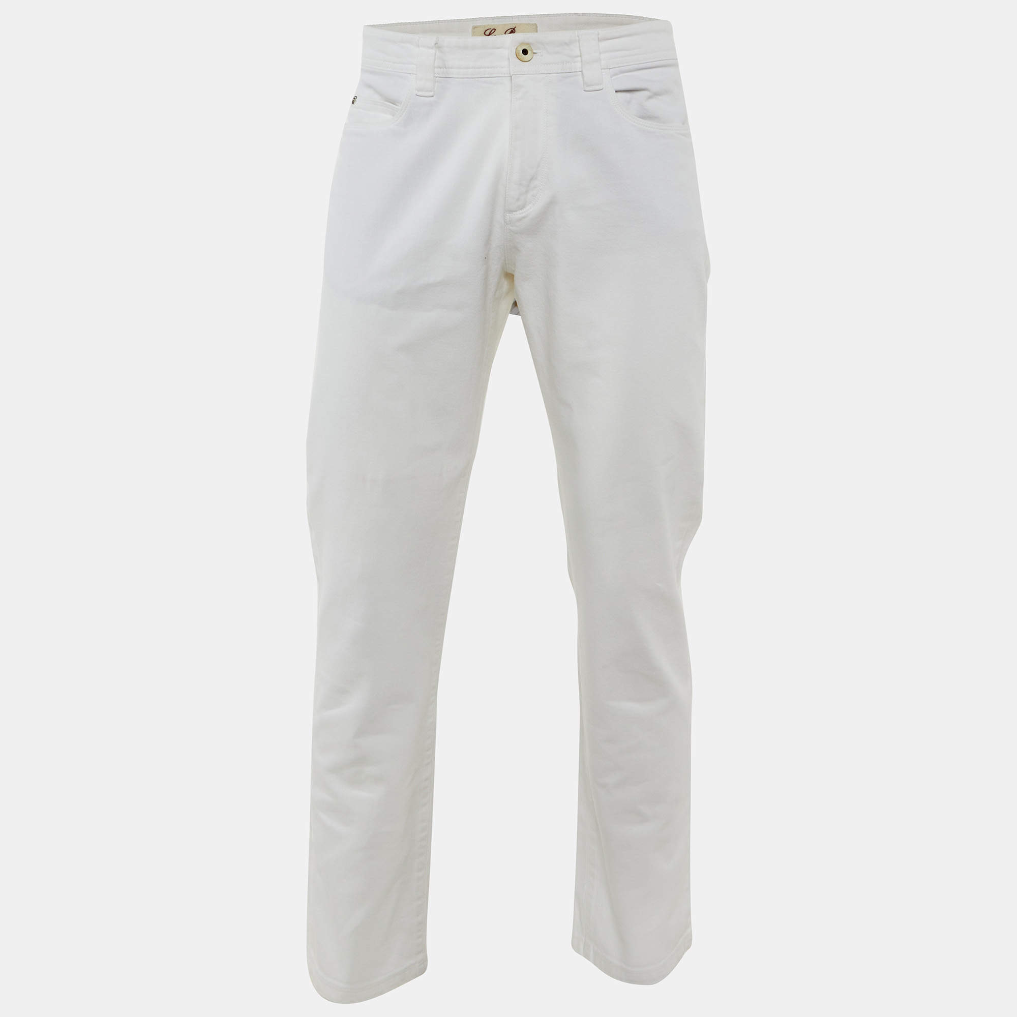 Pre Owned Loro Piana White Denim Jeans L Waist 35"
