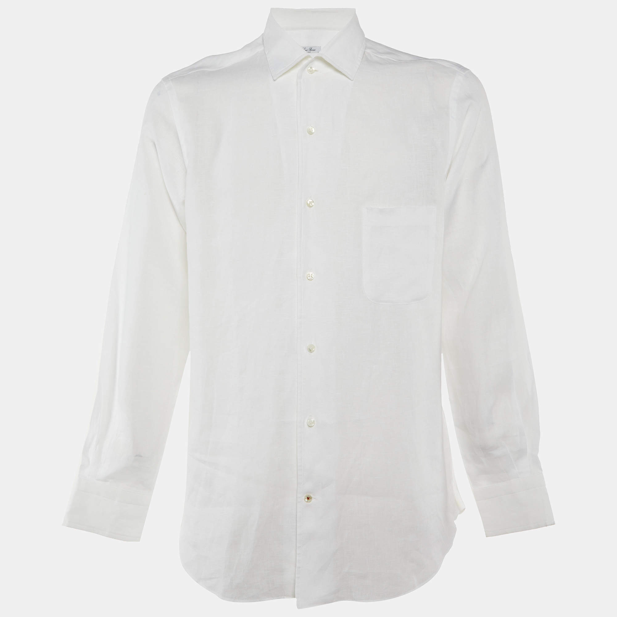 Pre Owned Loro Piana  White Linen Button Front Shirt L