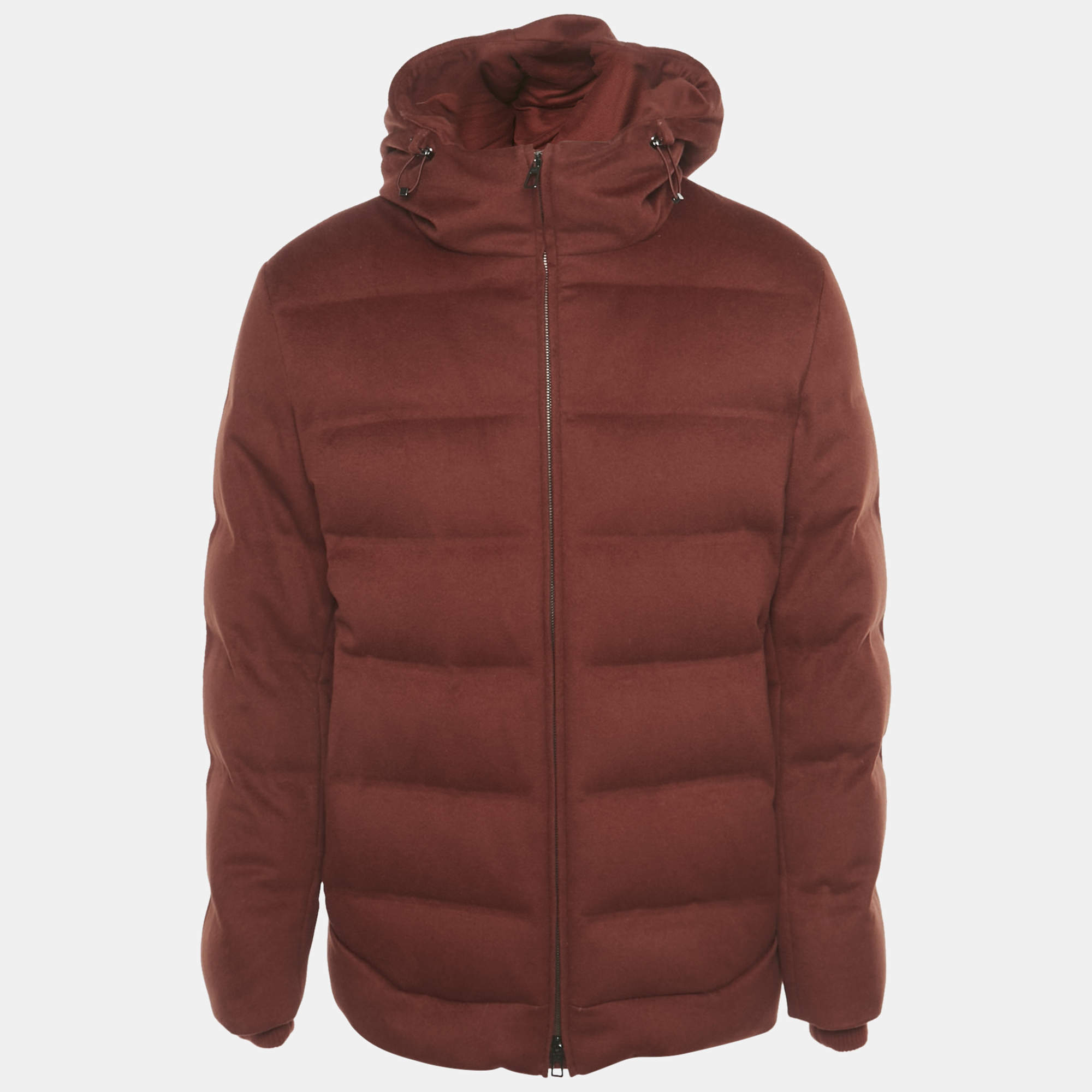 Pre Owned Loro Piana Rust Orange Zip-Up Hooded Down Jacket M