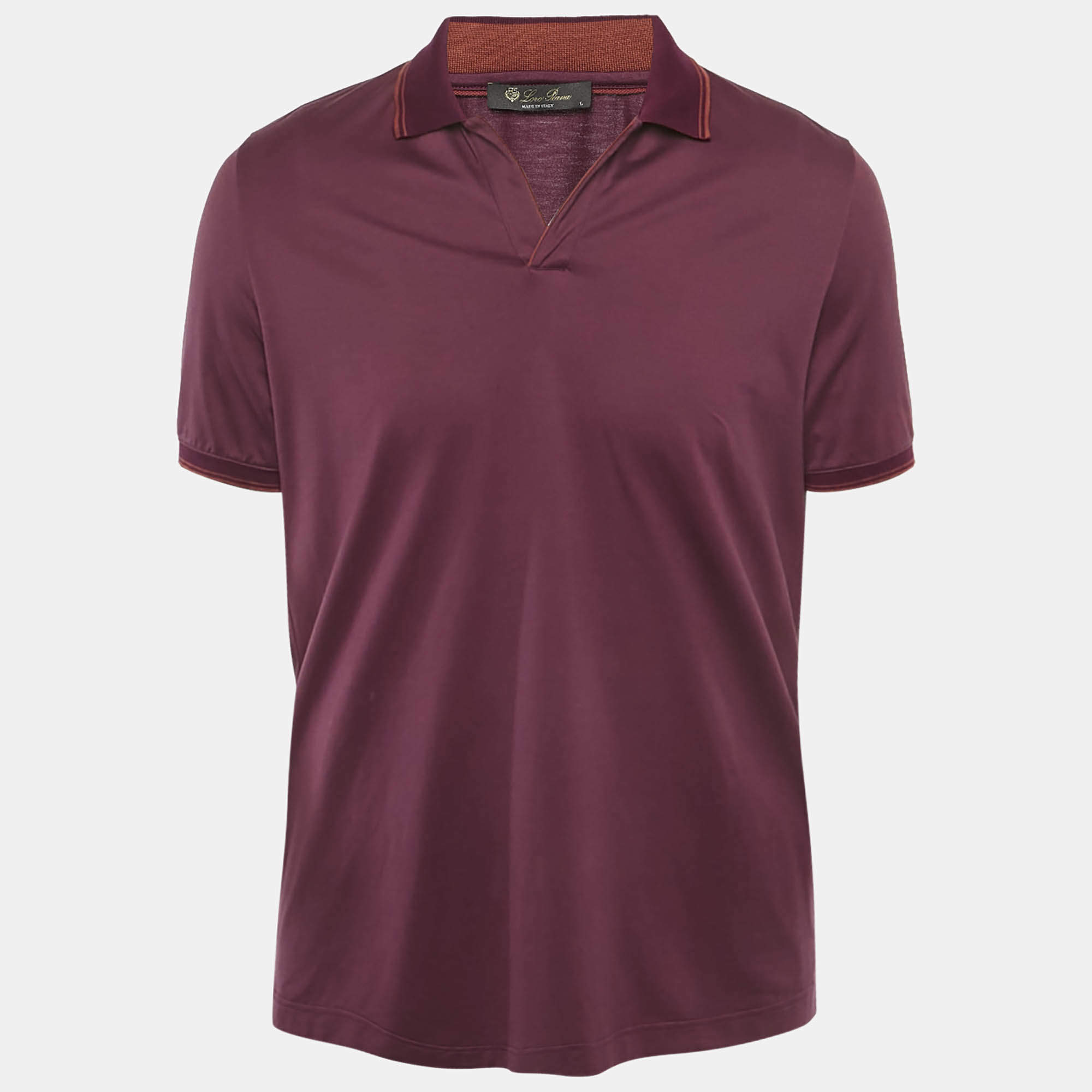 Pre Owned Loro Piana Burgundy Cotton Polo T-Shirt L