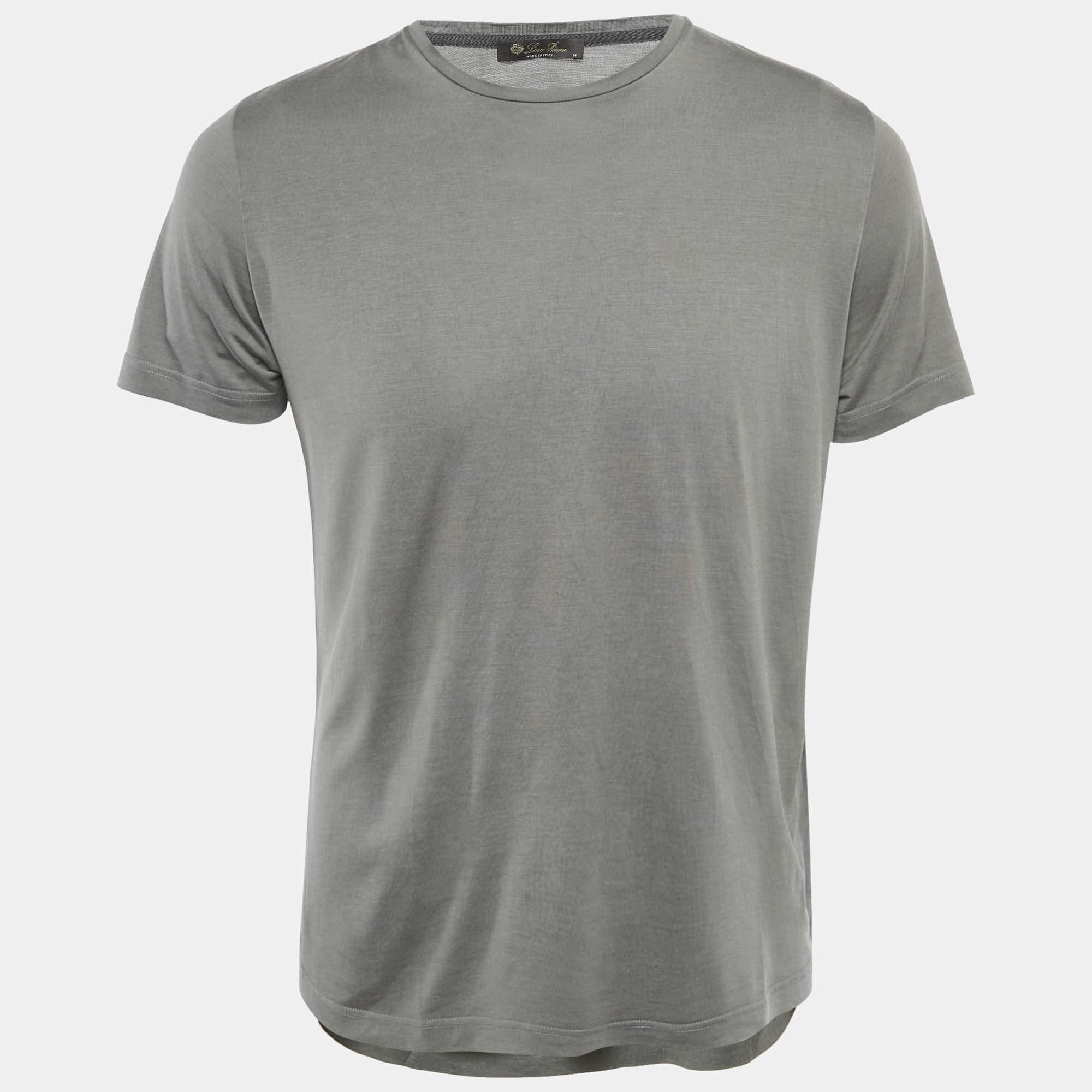 Pre Owned Loro Piana Grey Silk and Cotton Round Neck T-Shirt M