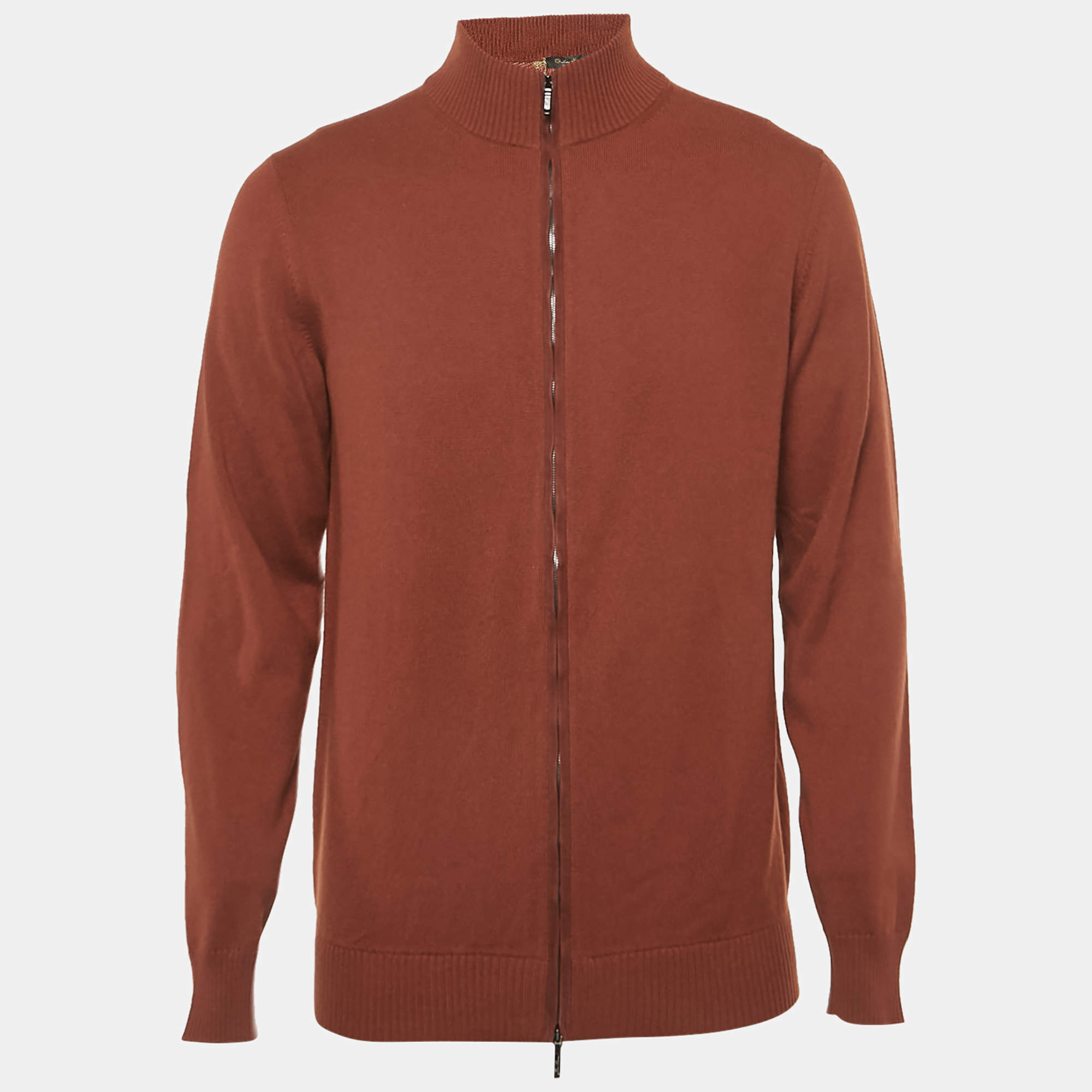 Pre Owned Loro Piana Brown Cashmere Knit Zip-Up Jacket L
