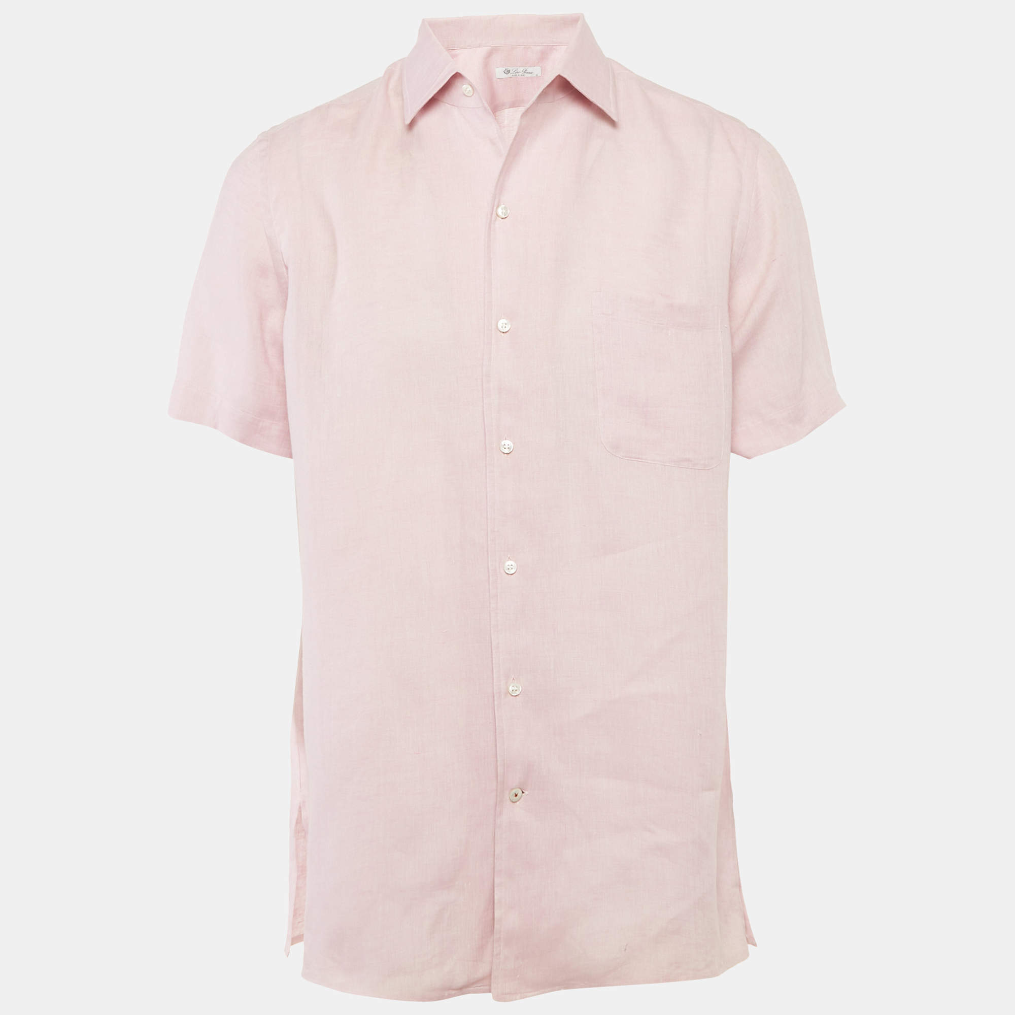 Pre Owned Loro Piana Pink Linen Short Sleeve Shirt M