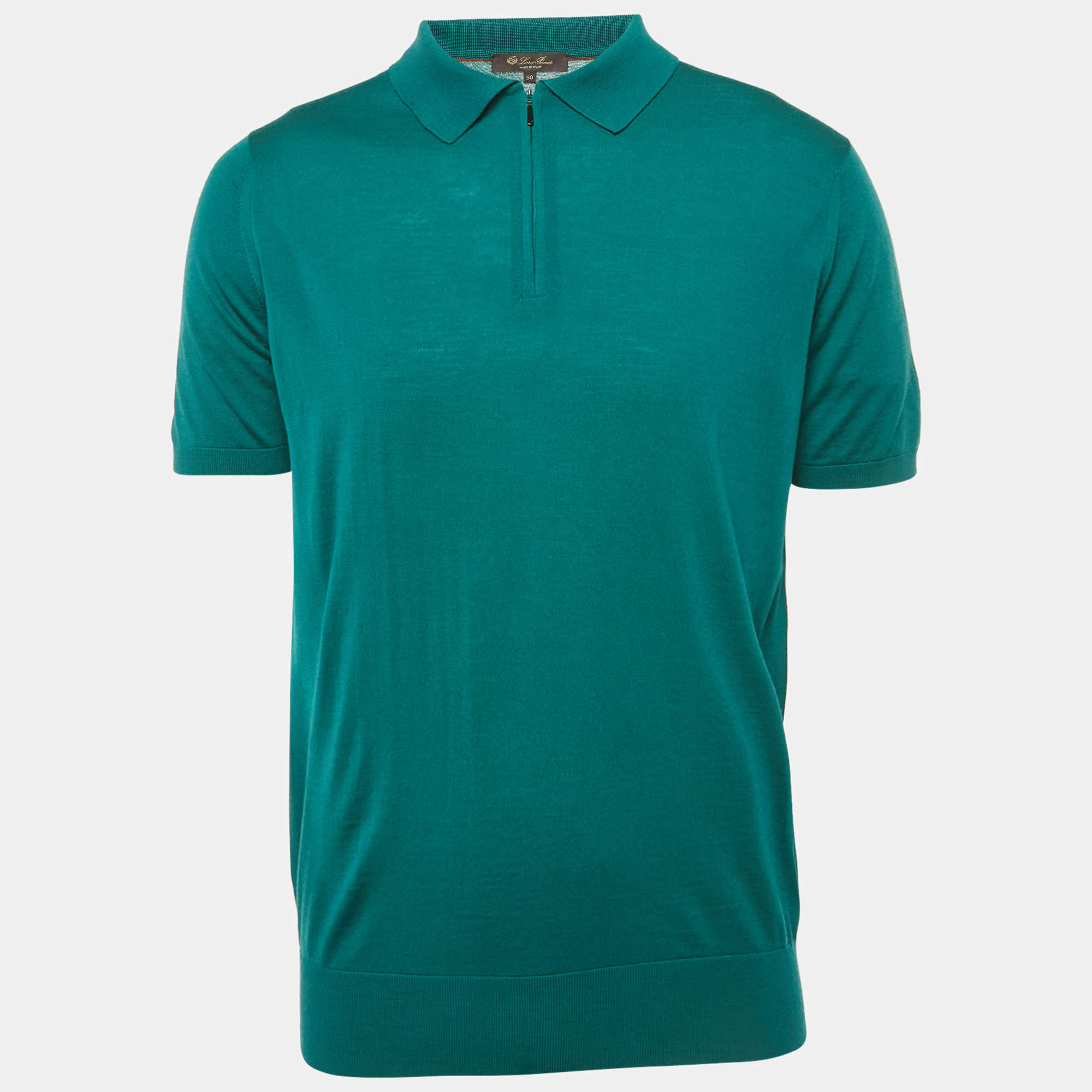 Pre Owned Loro Piana Teal Blue Zip-Up T-Shirt L