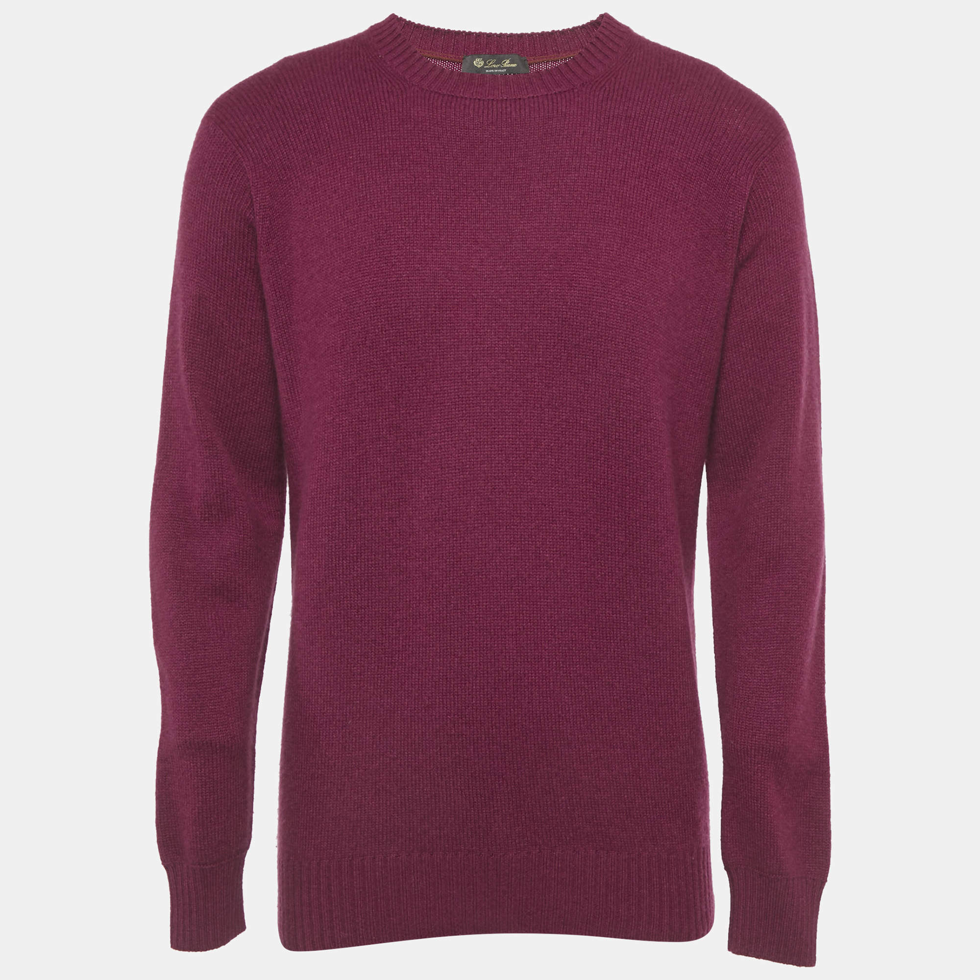 Pre Owned Loro Piana Burgundy Cashmere Knit Crewneck Sweater L