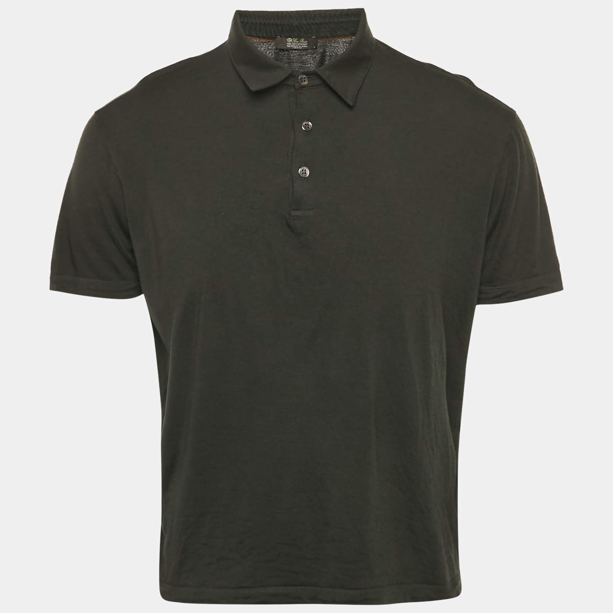 Pre Owned Loro Piana Olive Green Wool Polo T-Shirt L