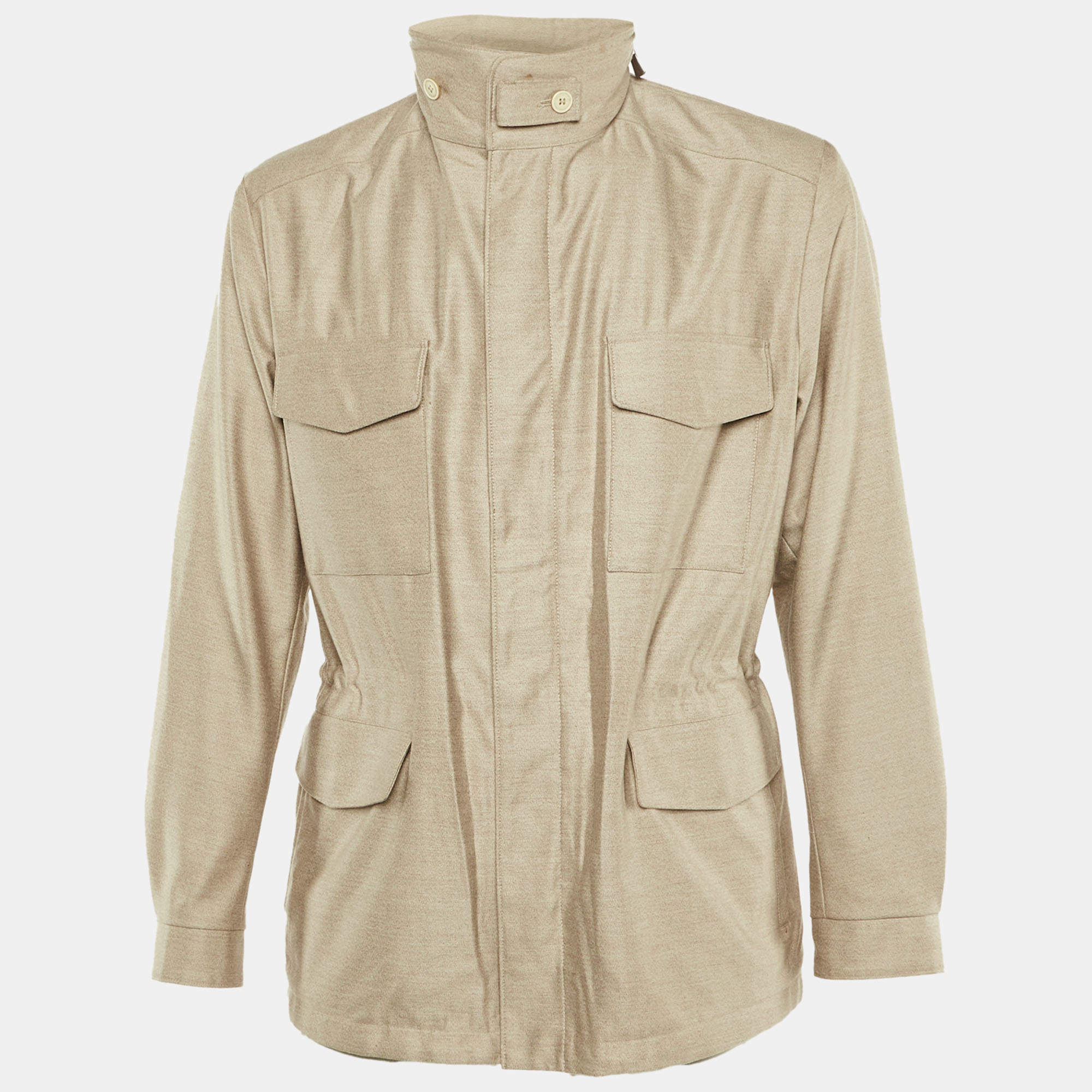 Pre Owned Loro Piana Beige Cashmere Storm System Hooded Field Jacket L