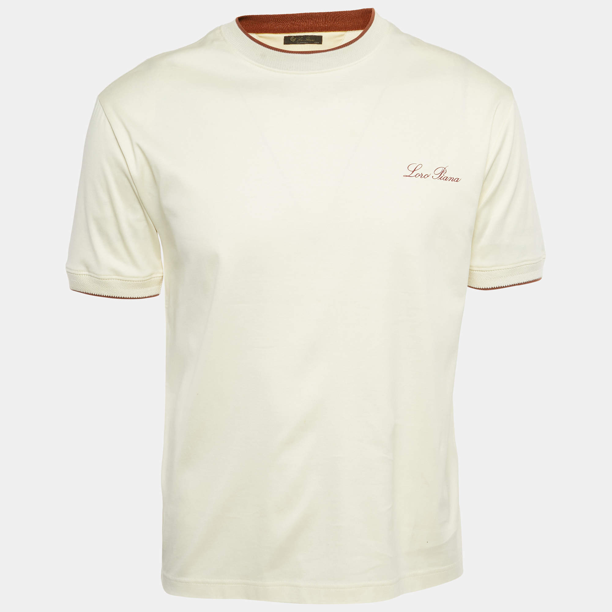 Pre Owned Loro Piana Beige Logo Applique Cotton Crew Neck T-Shirt XXS